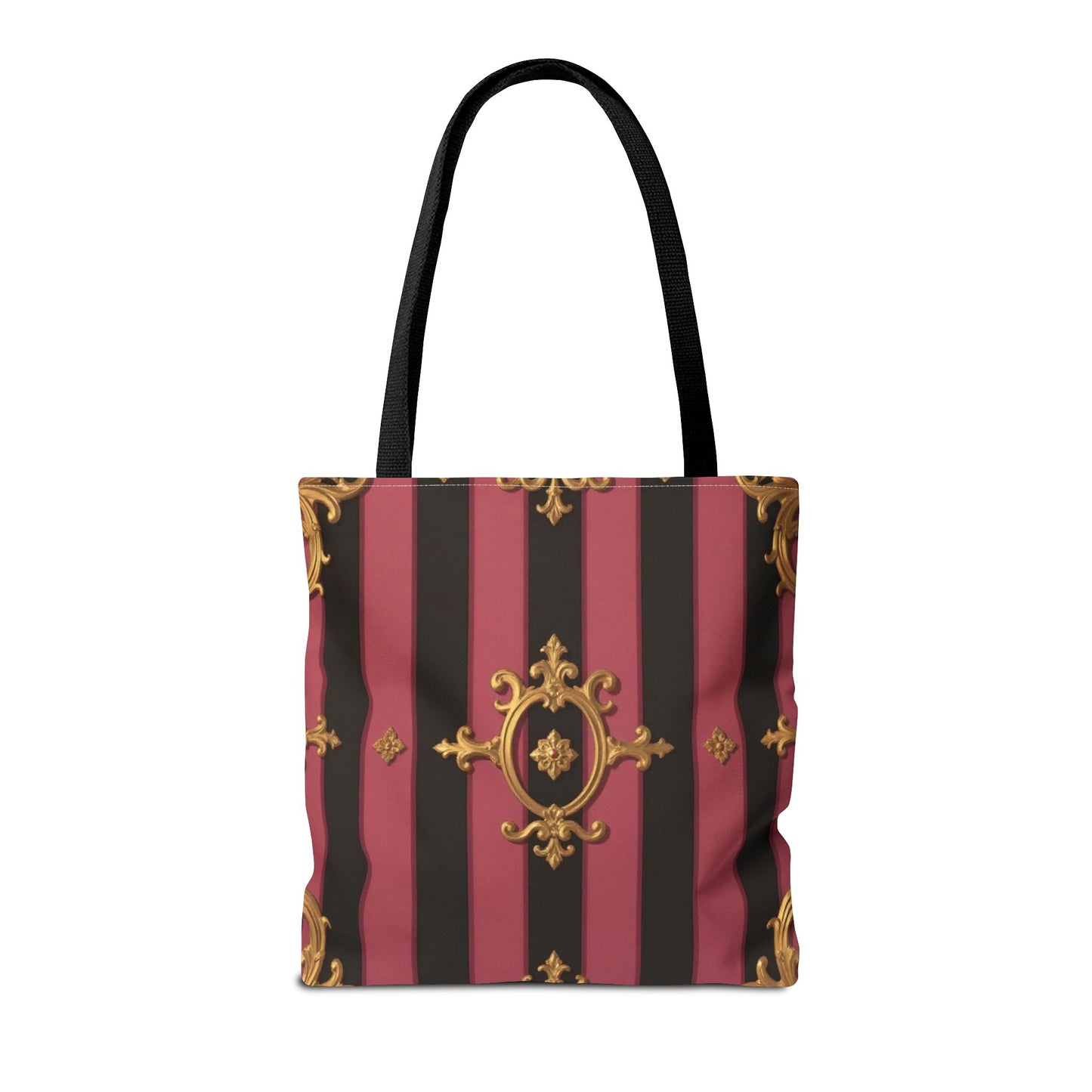 Elegant Black & Mauve Striped Gold Baroque Tote Bag - Chic Fashion Accessory, Shopping Companion, Decorative Carryall, Stylish Everyday Use