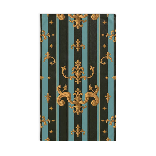 Elegant Decorative Hand Towel, Vintage Style Kitchen Towel, Luxurious Bathroom Décor, Gift for Hostess - Black & Turquoise Striped Baroque