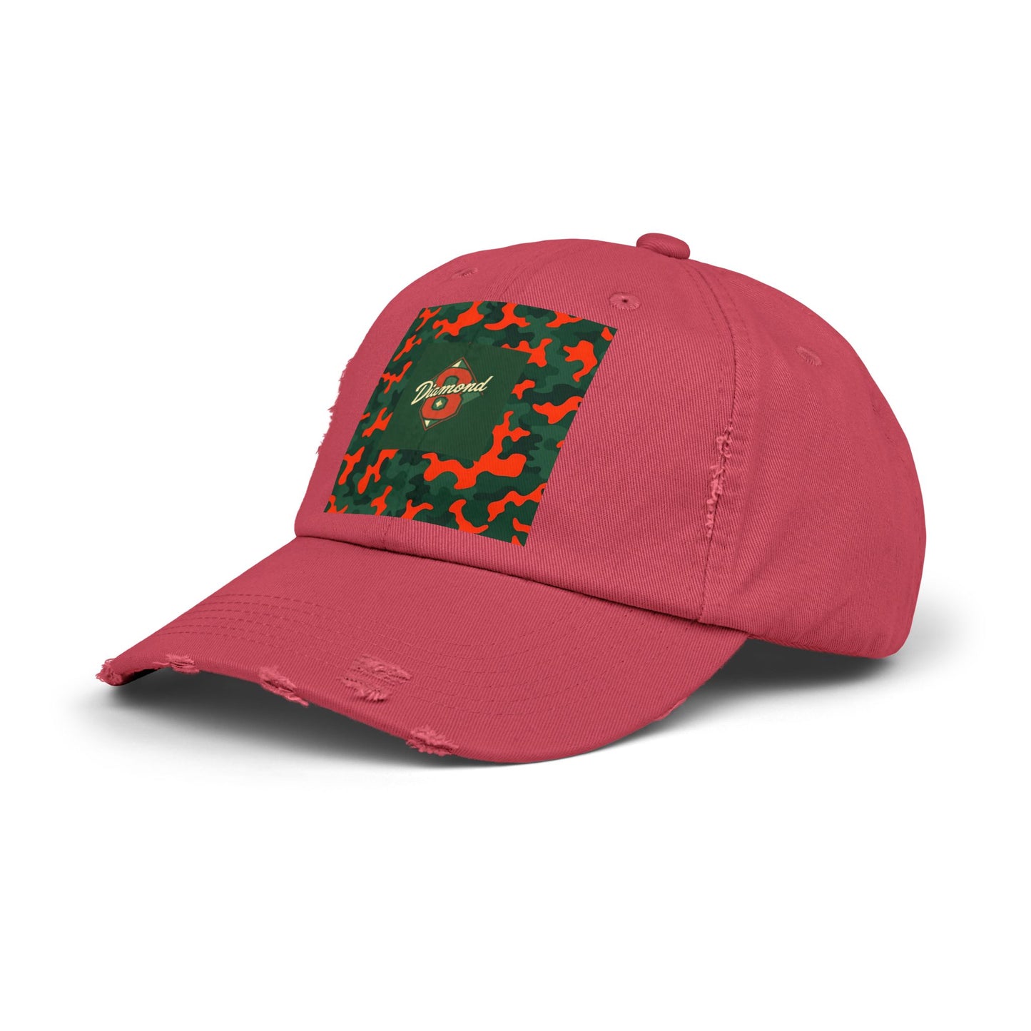 Trendy Distressed Cap - Casual Streetwear Accessory, Perfect for Outdoor Adventures, Gifts, Everyday Style - Green & Orange Camo Diamon 8