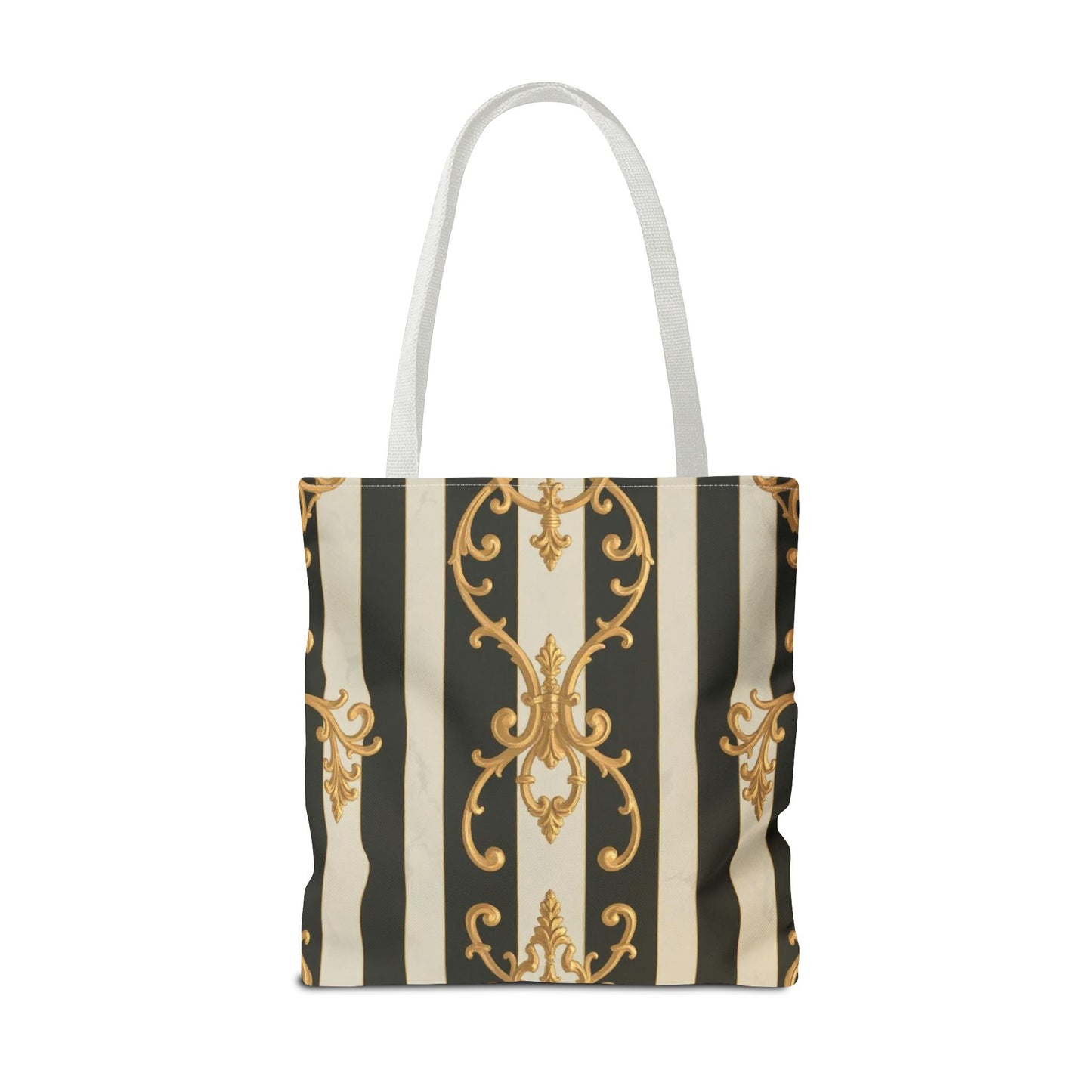 Elegant Black & Alabaster Striped Baroque Tote Bag, Stylish Shopping Bag, Fashion Accessory, Gift for Her, Reusable Bag, Perfect for Events