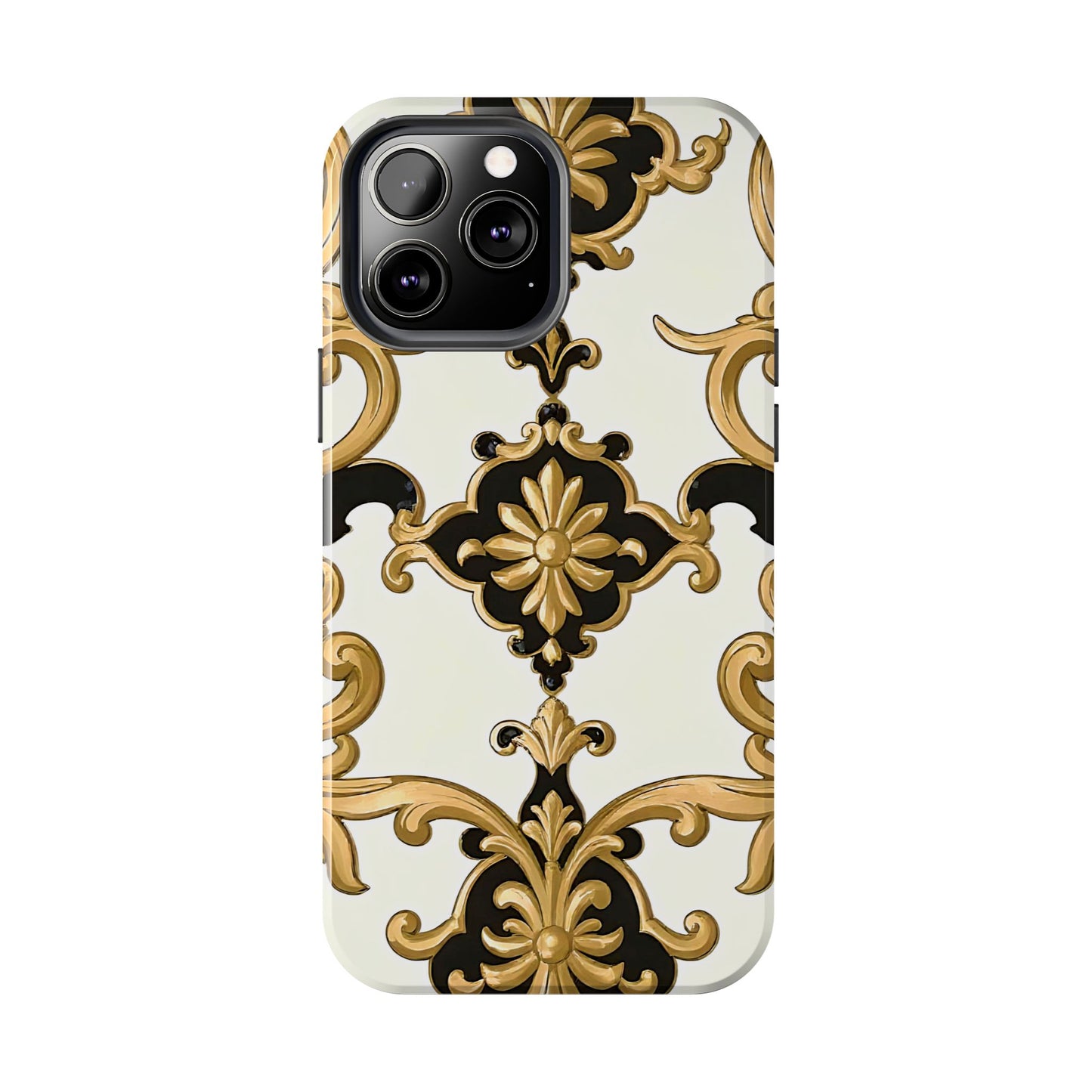 Elegant Floral Tough Phone Cases, Durable Phone Cover, Stylish Phone Accessories, Gift for Her, Chic Phone Cases - Black & Gold Rococo