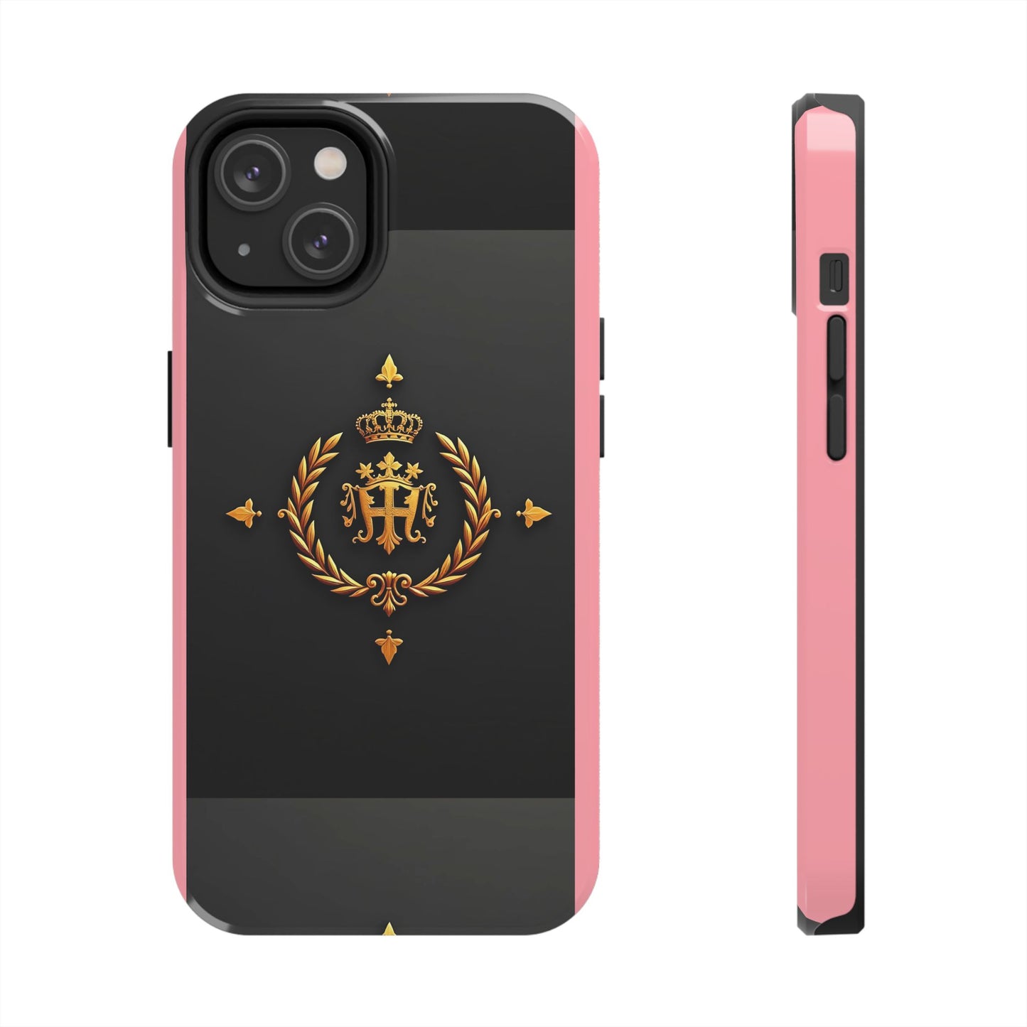 Tough Phone Case with Regal Design - Elegant Phone Protection, Gift for Him/Her, Royalty Inspired - Pink Striped Gold Crest