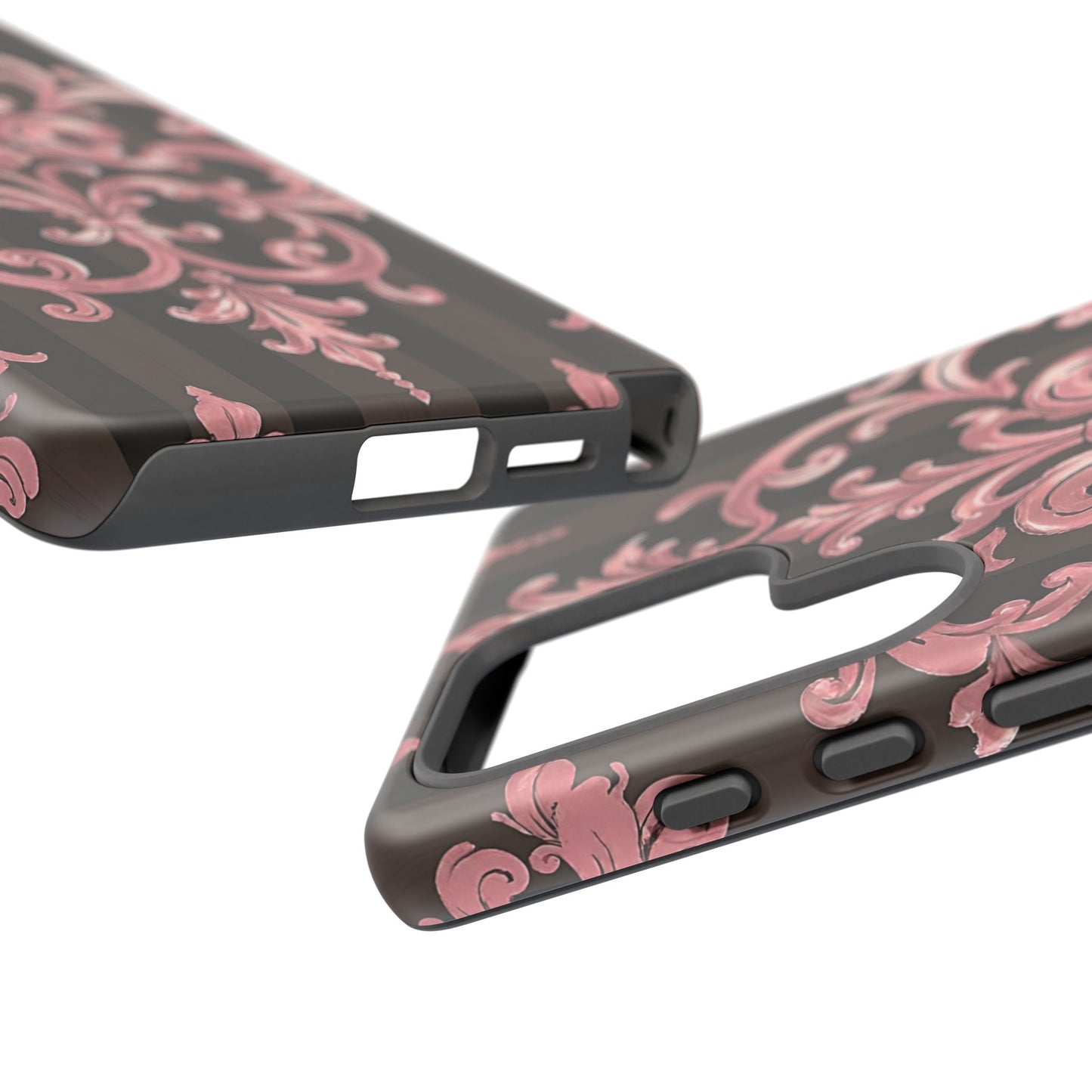 Elegant Floral Motif Phone Case - Tough Cases with Vintage Design - Brown Striped Mauve Damask
