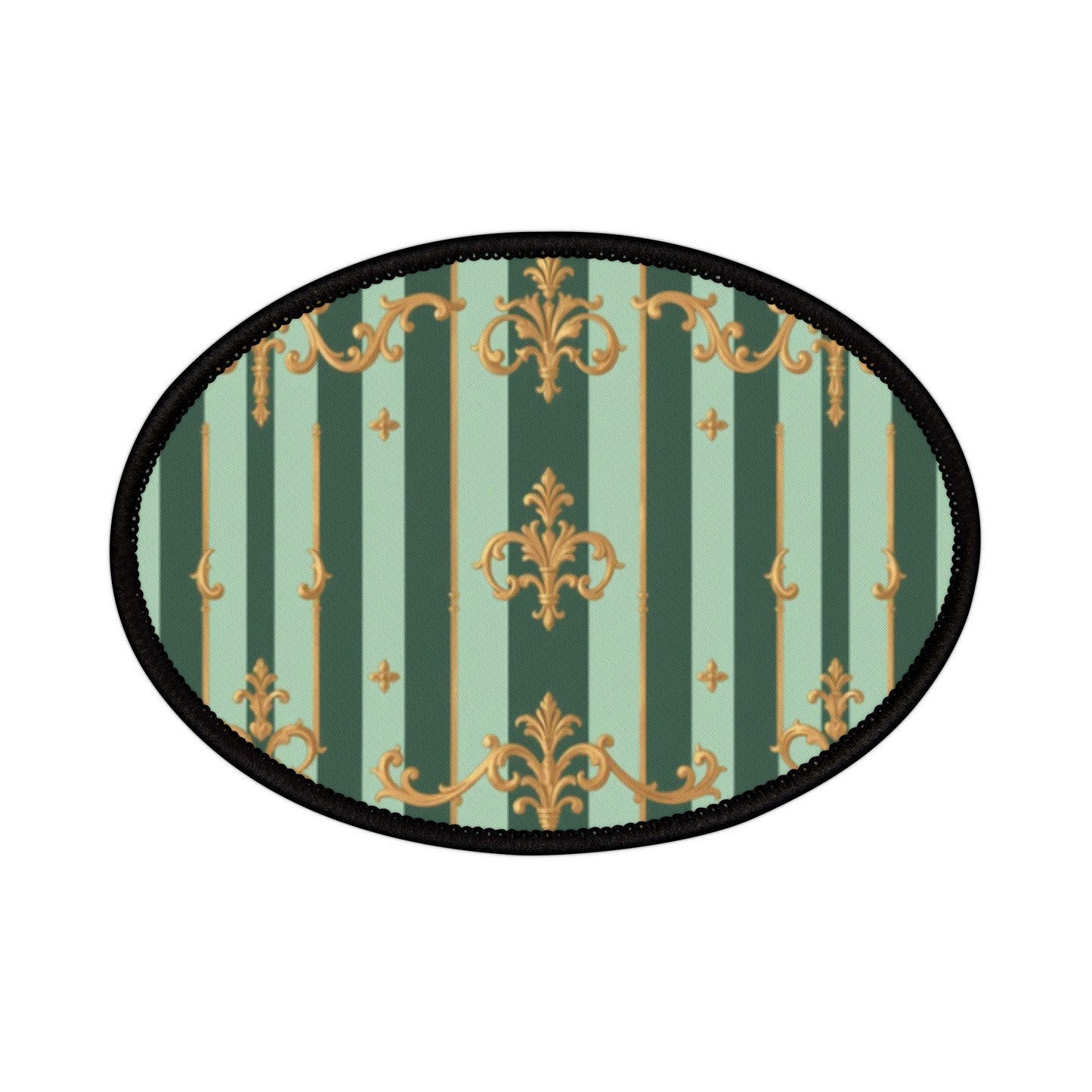 Elegant Vintage Iron-On Patches for Jackets, Bags, DIY Fashion, Unique Style Accessories - Mint Green & Teal Striped Gold Baroque