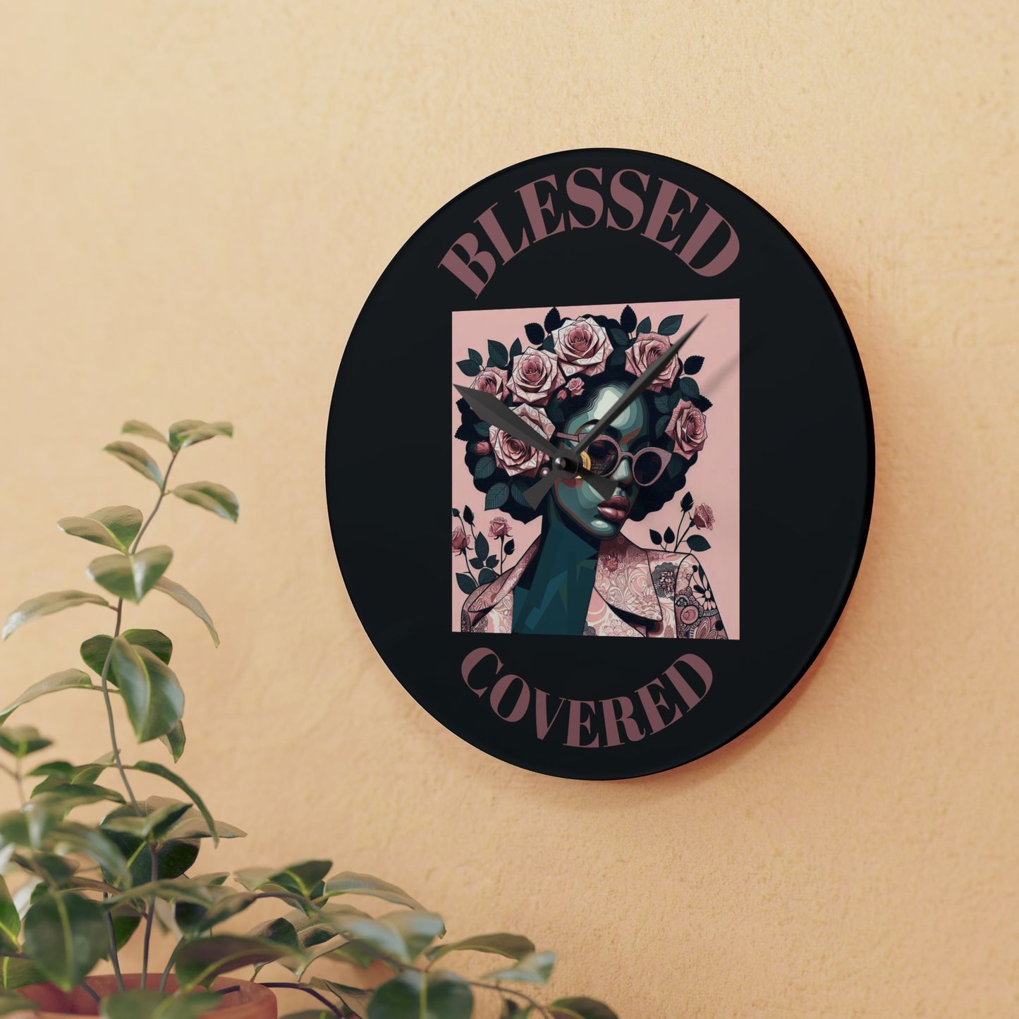 Stylish Acrylic Wall Clock - Blessed & Covered Design, Modern Home Decor, Unique Gift, Wall Art, Timeless Elegance