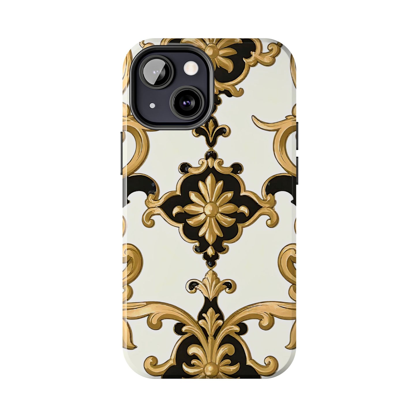 Elegant Floral Tough Phone Cases, Durable Phone Cover, Stylish Phone Accessories, Gift for Her, Chic Phone Cases - Black & Gold Rococo