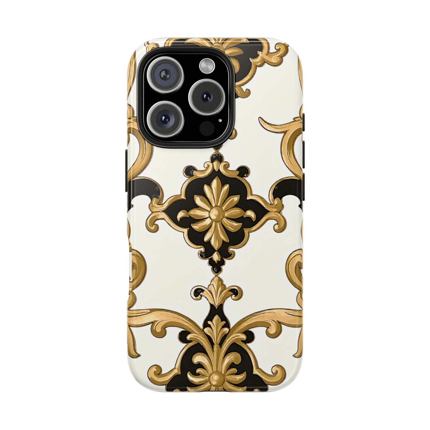 Elegant Floral Tough Phone Cases, Durable Phone Cover, Stylish Phone Accessories, Gift for Her, Chic Phone Cases - Black & Gold Rococo