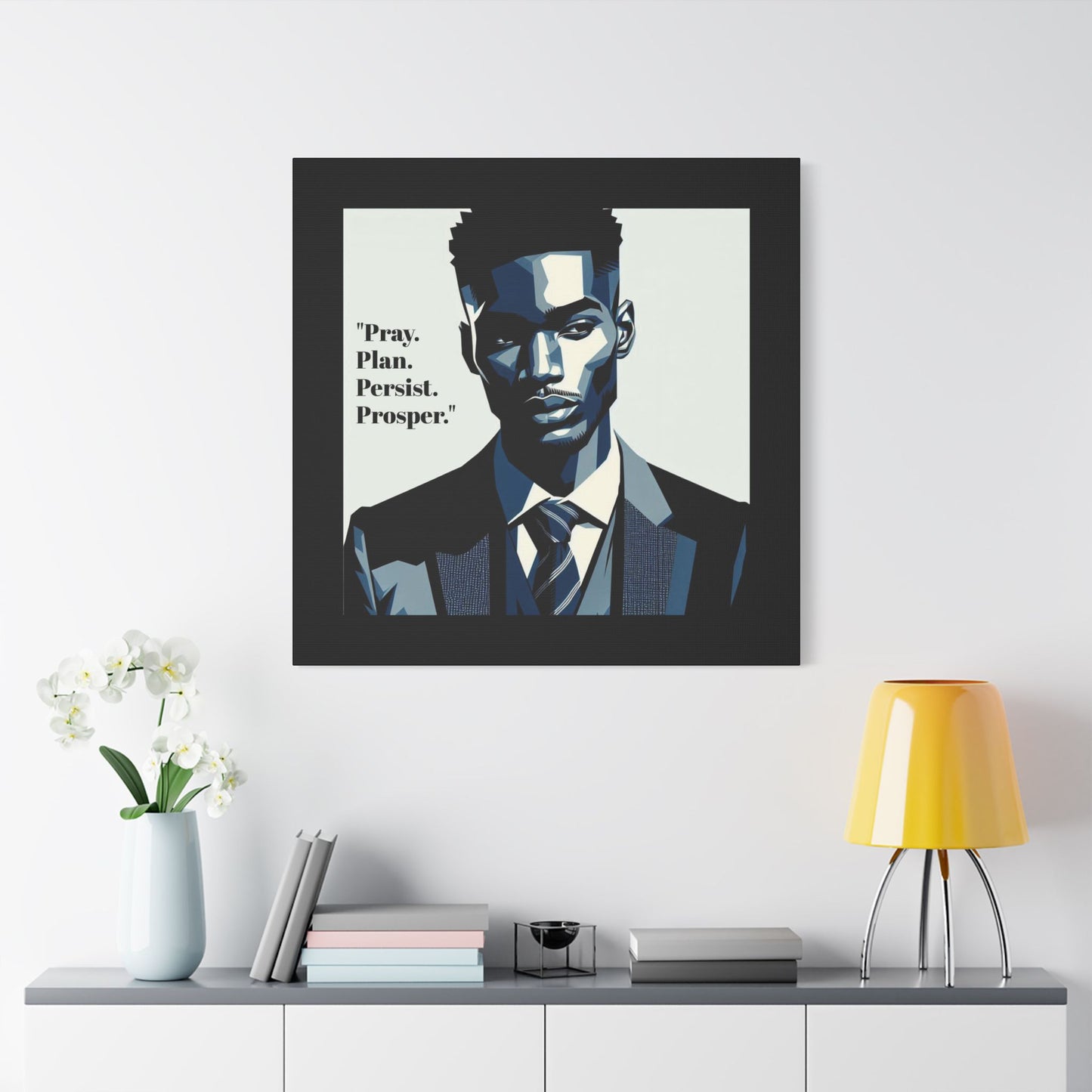 Afro Art Print Canvas, Wall Decor, Satin Stretched Canvas, African American Art, Office Decor, Home Decor - "Pray. Plan. Persist. Prosper."