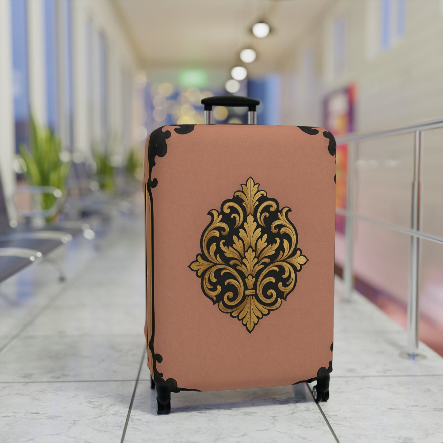 Mauve & Black-Gold Baroque Vintage Luggage Cover — Elegant Travel Protector