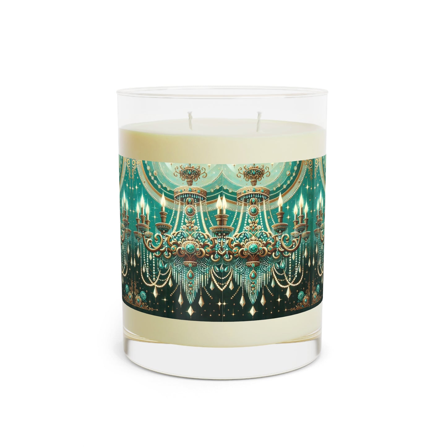 Elegant Chandelier Scented Candle, Luxury Home Décor, Aromatherapy Gift, Spa Essential, Relaxation Candle - Green & Gold Jeweled Chandelier