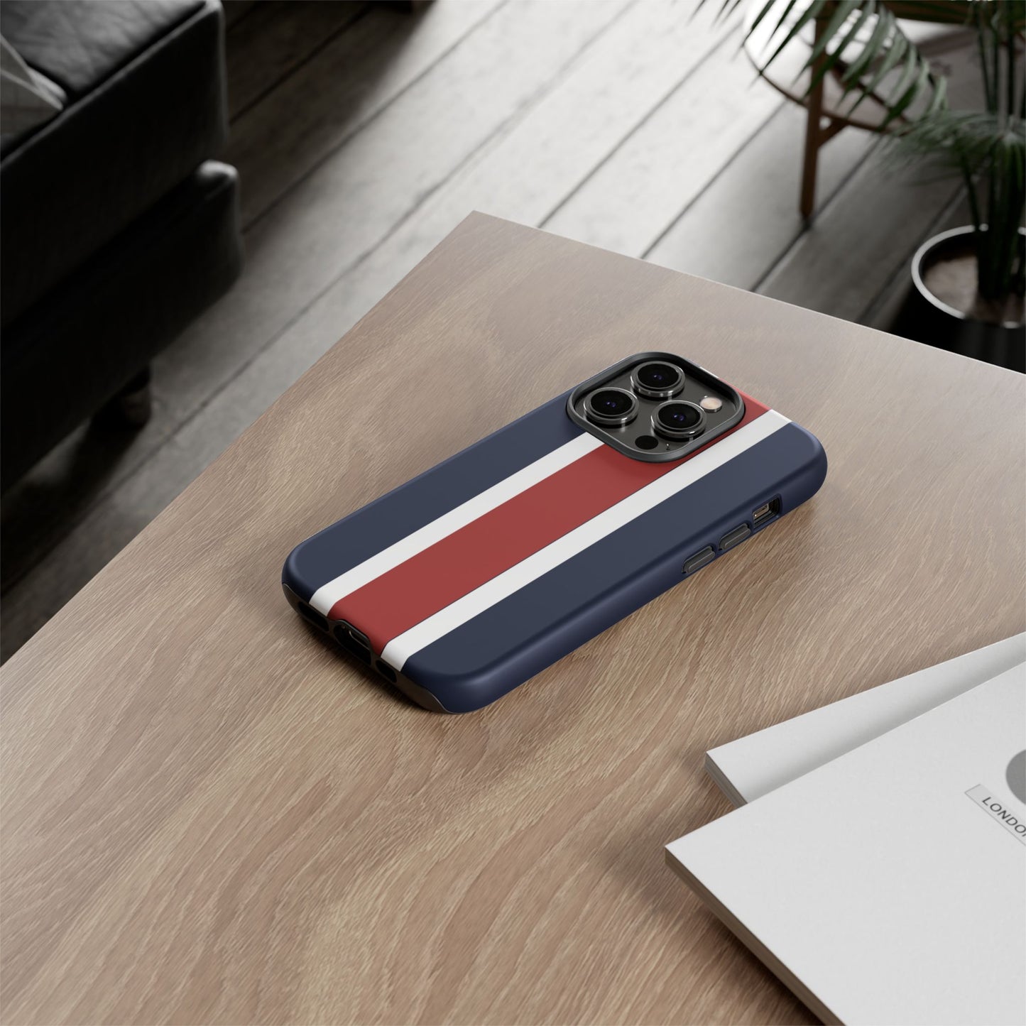 Lunar Midnight & Red-White Striped Stylish Phone Case - Tough Cases, Custom iPhone Cover, Sleek Phone Accessories, Gifts for Him/Her