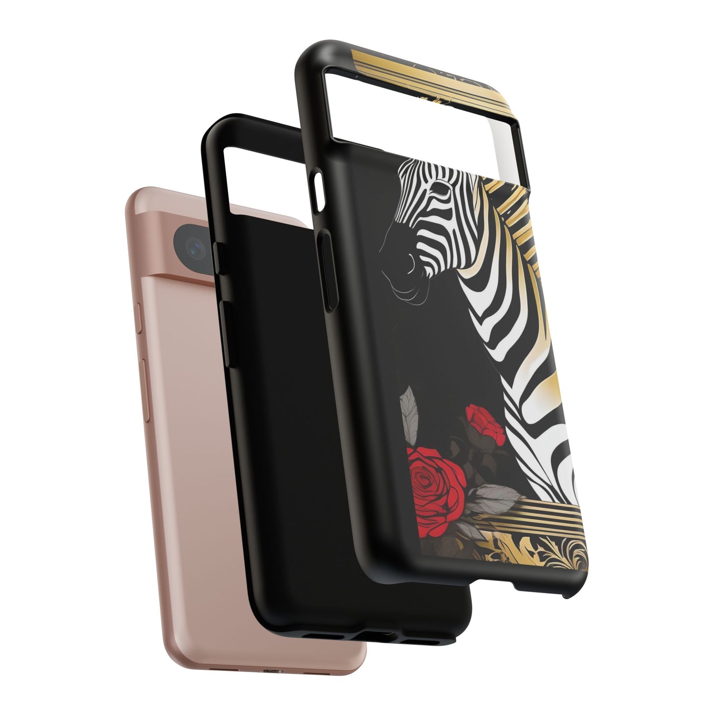 Phone Case - Elegant Zebra & Roses Design