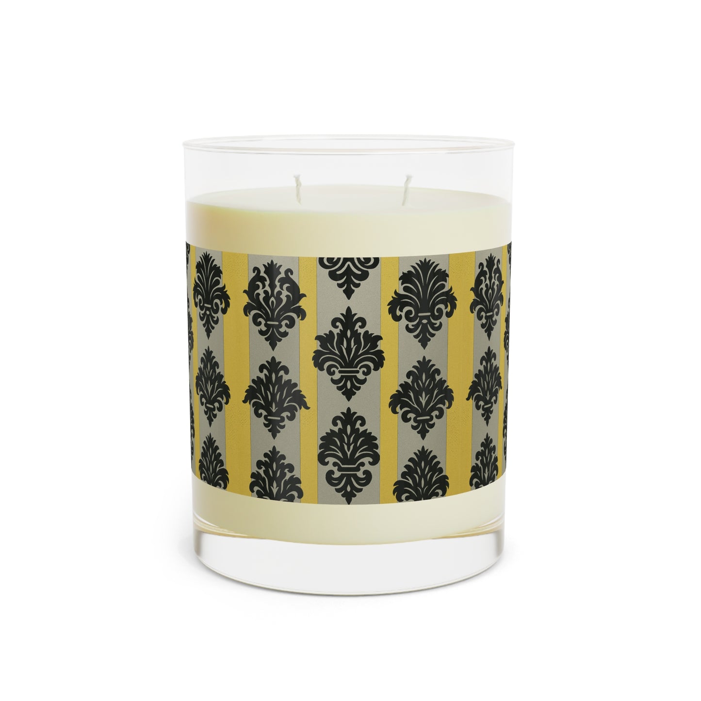 Elegant Black & Gold Scented Candle - 11oz Glass, Home Decor, Gift for Her, Aromatherapy, Relaxation - Silver & Gold Striped Black Baroque