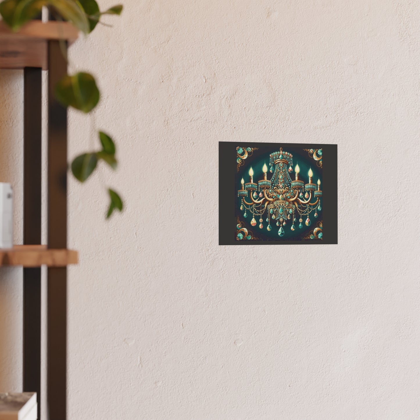 Elegant Chandelier Poster - Luxurious Wall Art for Home Décor - Teal Jeweled Chandelier