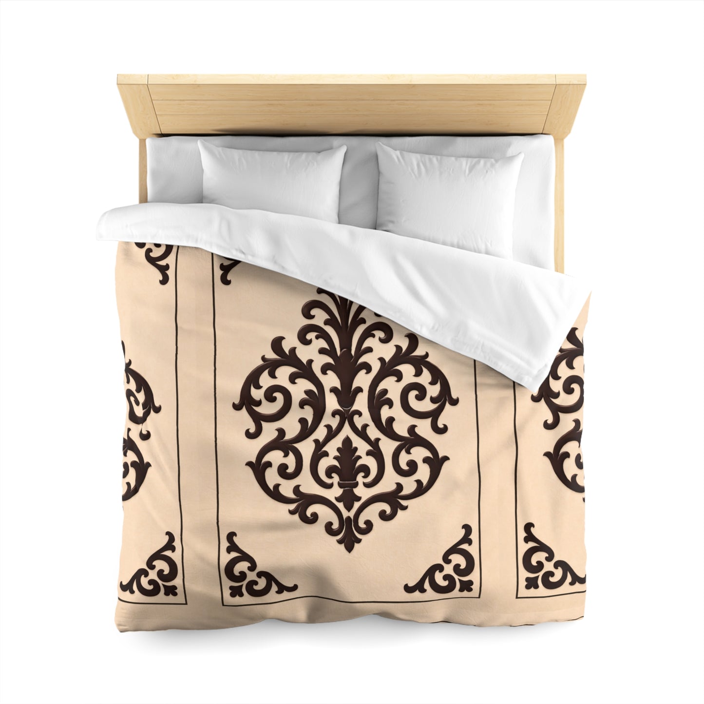Almond-Beige & Brown Baroque Microfiber Duvet Cover — Classic Beige & Brown Decorative Bedding