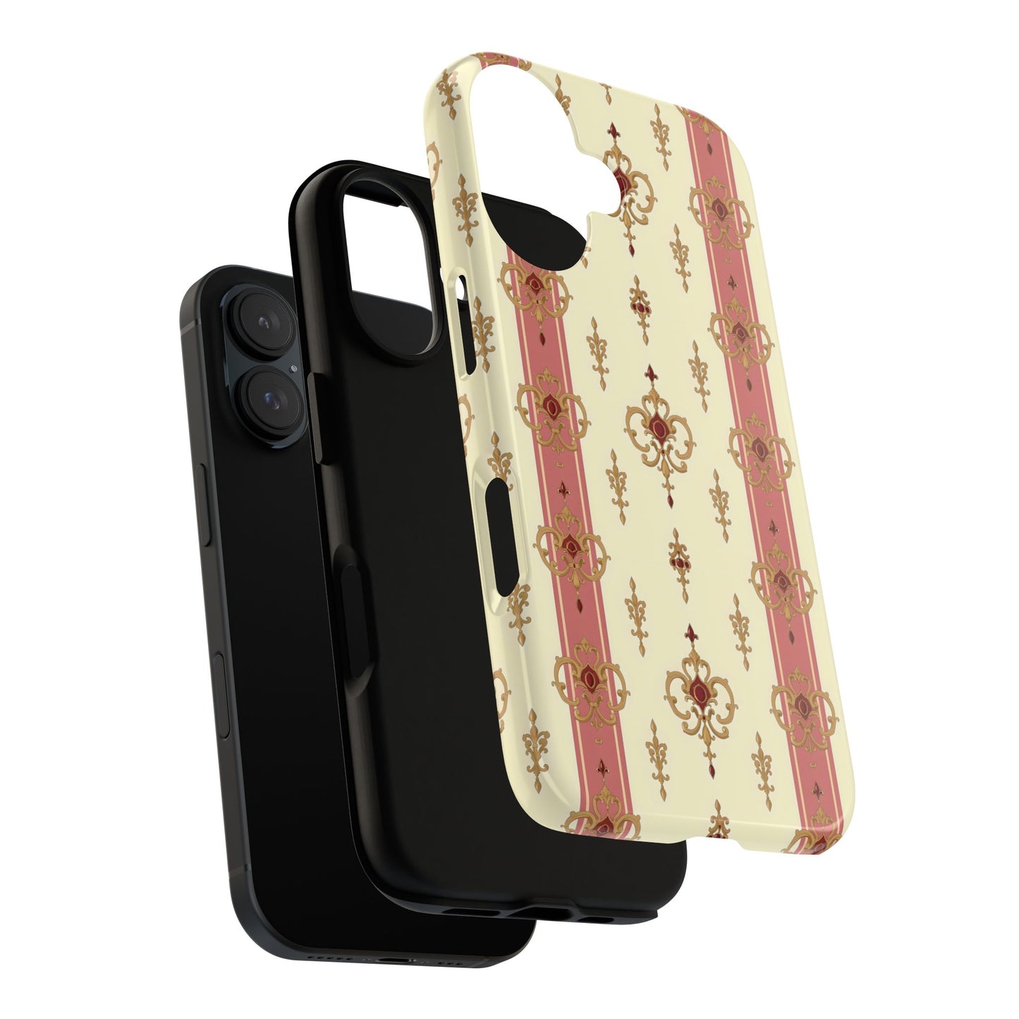 Elegant Floral Motif Phone Case - Tough Cases with Vintage Design - Mauve Striped Gold Damask