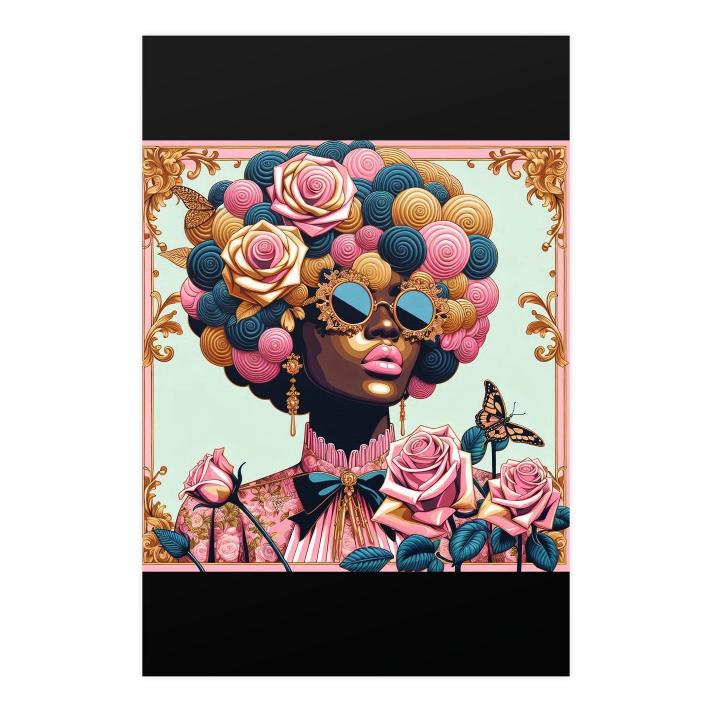 Vibrant Matte Art Posters, Wall Decor for Home, Boho Wall Art, Afrocentric Decor, Unique Gifts for Her - Lady In Pink Baroque