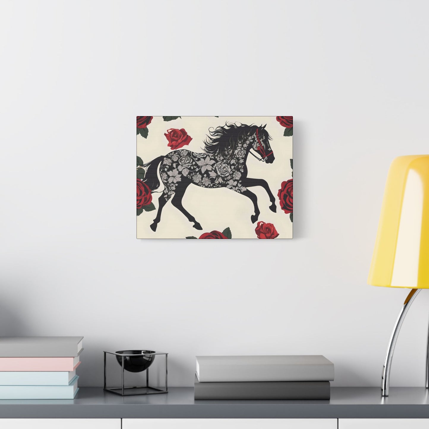 Art Print Canvas, Wall Decor, Satin Stretched Canvas, Equestrian Art, Office Decor, Home Decor - Horse & Roses
