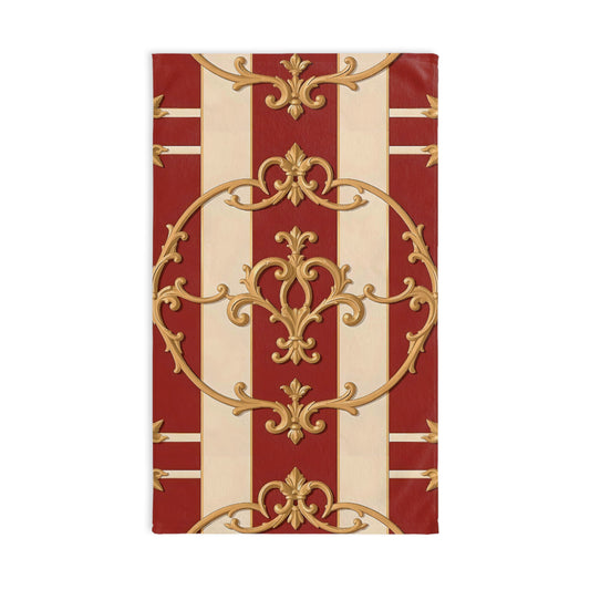 Elegant Vintage Hand Towel - Decorative Bath Accessory for Home, Weddings & Special Occasions - Alabaster & Dusk Orange Striped Baroque