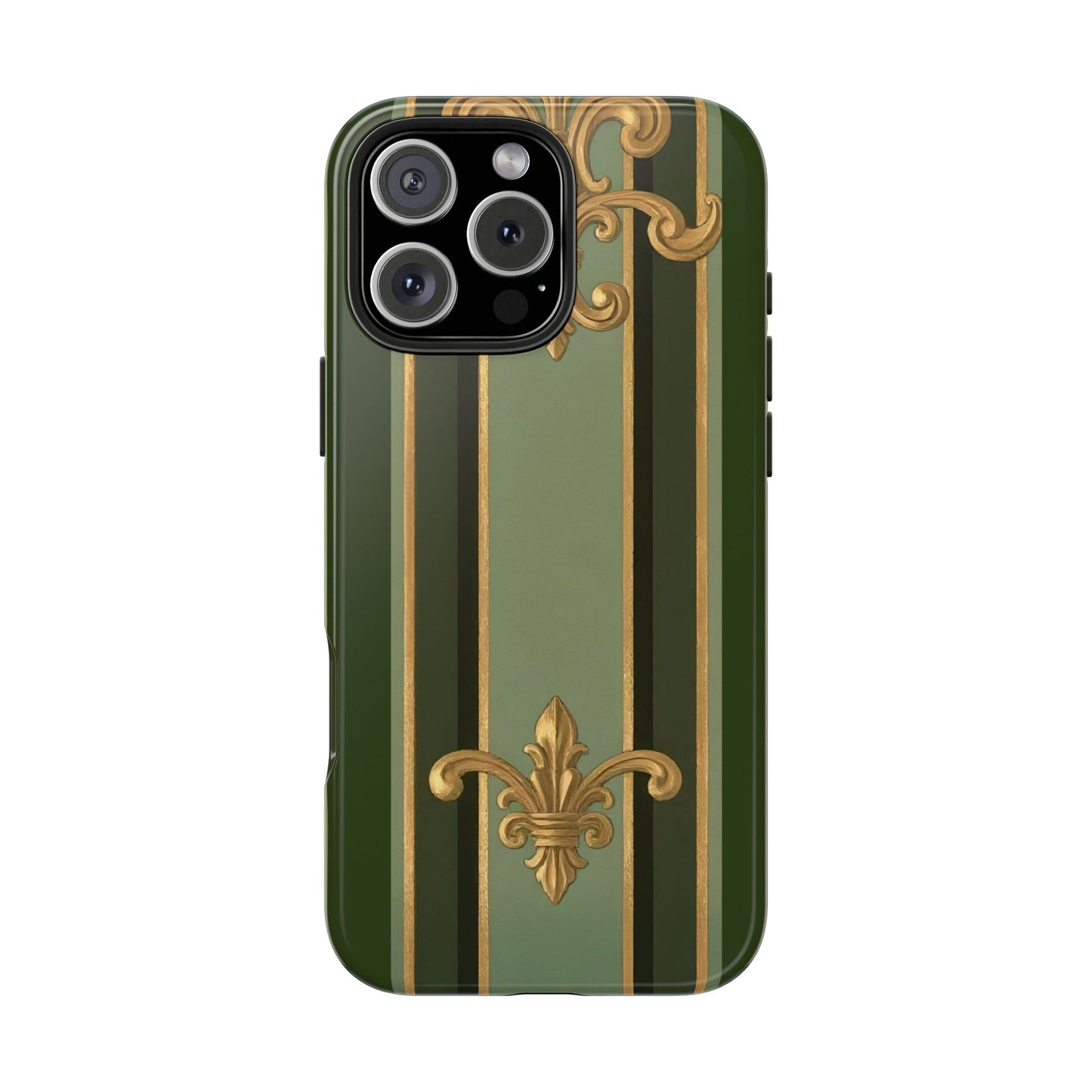 Elegant Tough Phone Cases - Baroque Design, Durable Cell Phone Covers, Unique Gifts for Her, Holiday Gifts - Green Striped Gold Baroque