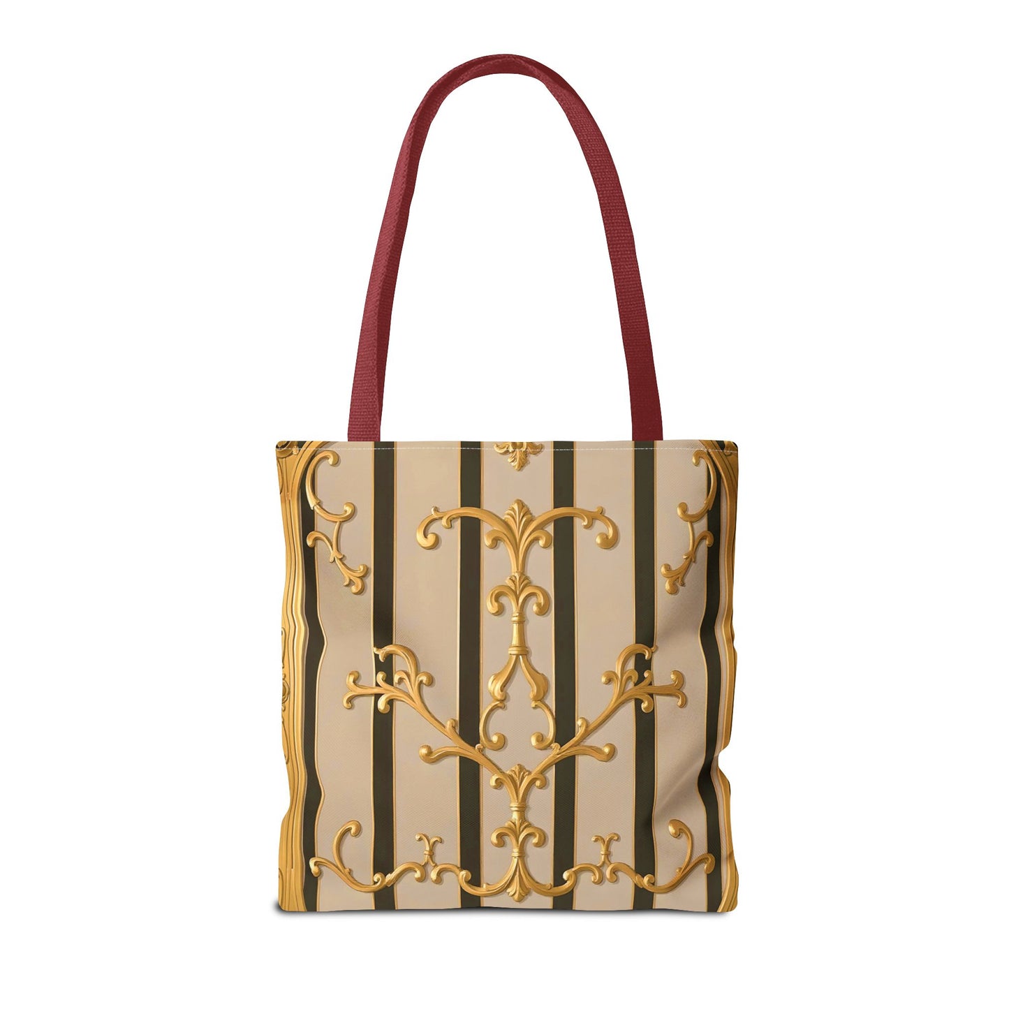 Elegant Gold Pattern Tote Bag - Stylish Carryall for Everyday Use, Eco-Friendly Shopping, Gift for Her - Beige Striped Gold Rococo
