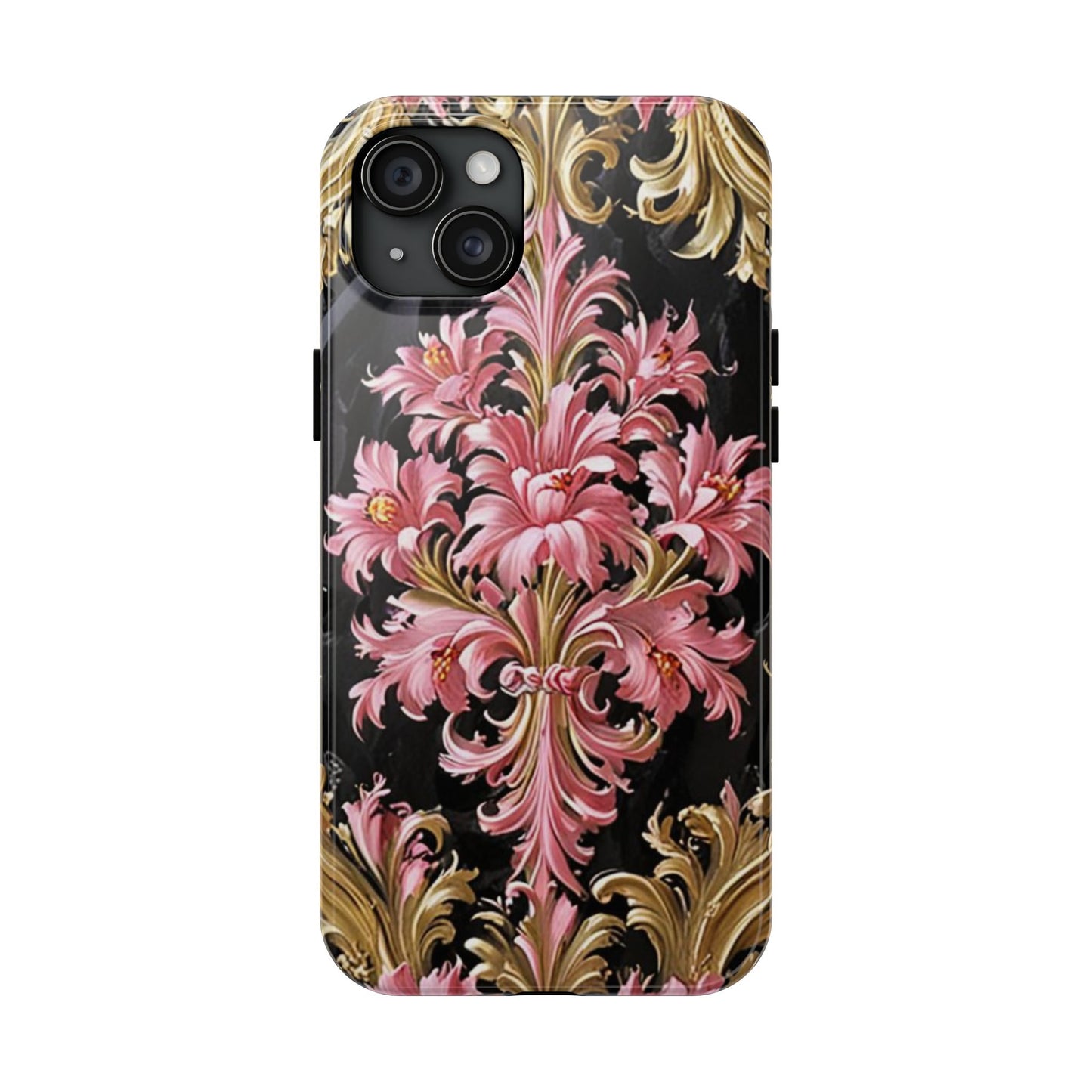 Elegant Floral Tough Phone Cases | Stylish Protection for Her | Gift for Birthdays - Black & Pink Oil Painting Style Rococo