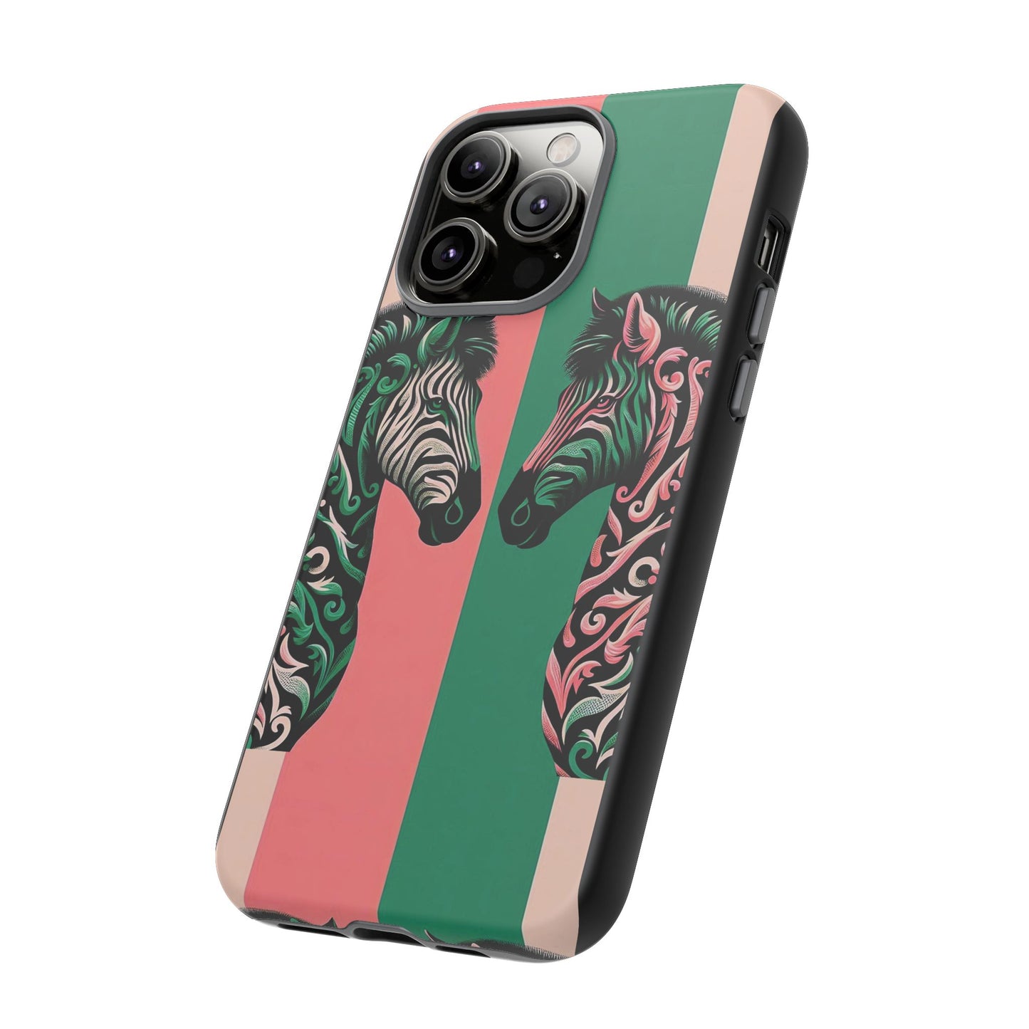 Phone Case - Elegant Pink & Green Zebra Damask Design
