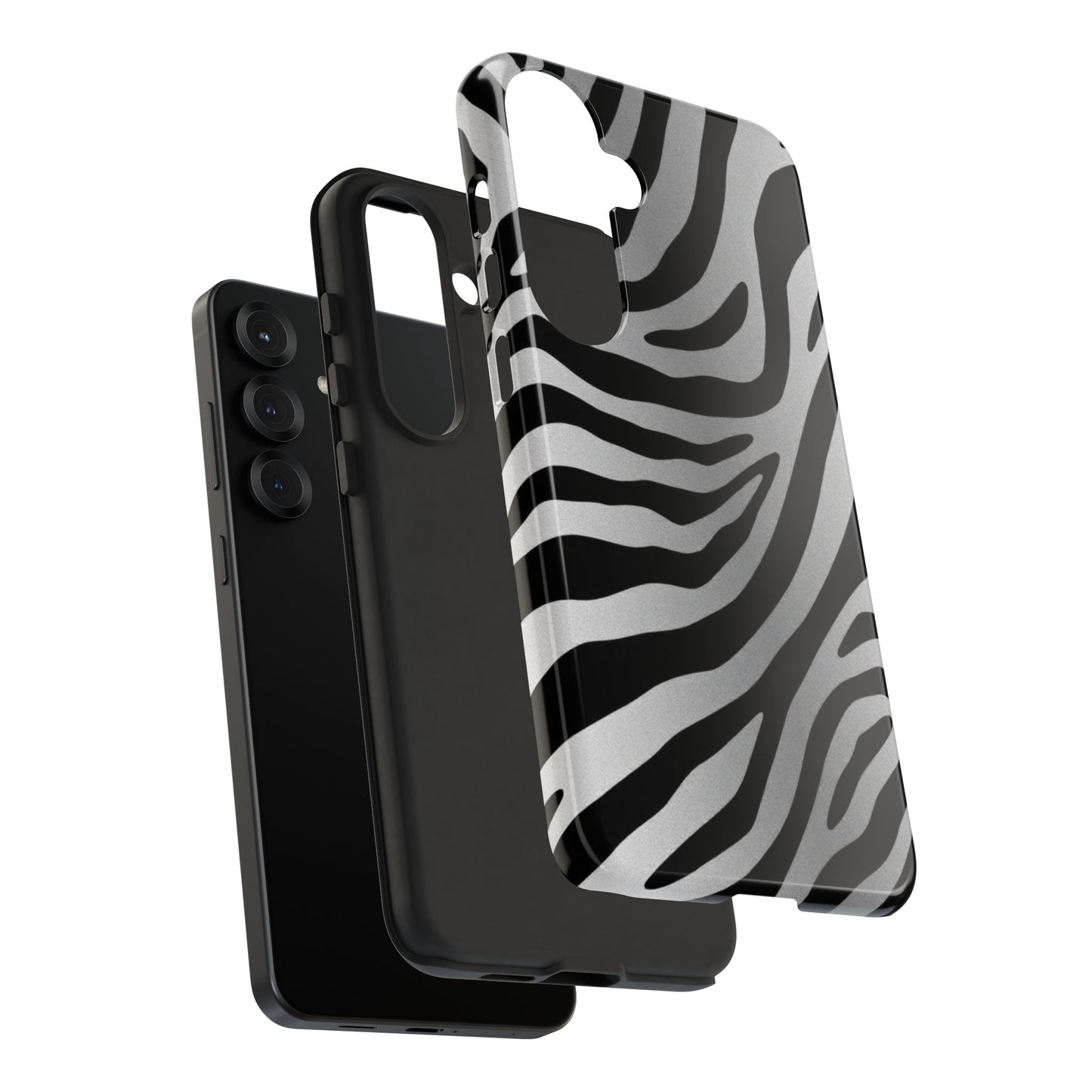 Zebra Print Tough Phone Case - Silver