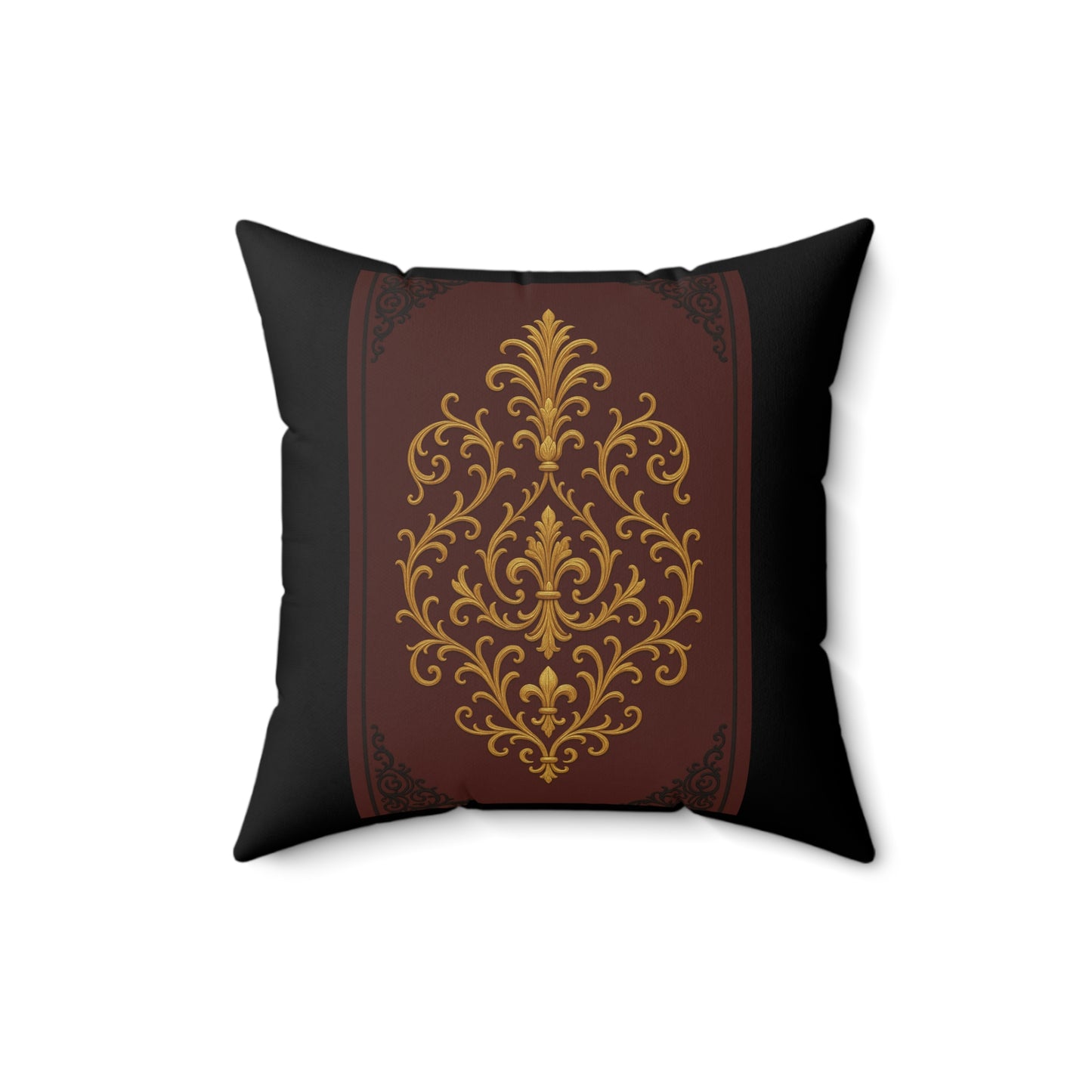 Dusk Burgundy-Black & Gold Baroque Faux Suede Pillow