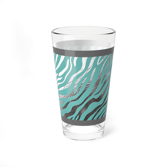 Stylish Zebra Print Mixing Glass - 16oz Cocktail and Beverage Tumbler - Aqua Zebra Print