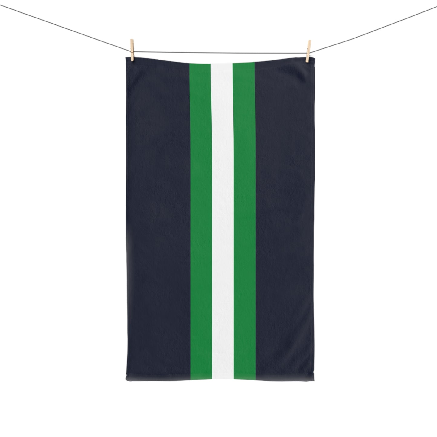 Lunar Midnight & Green-White Striped Hand Towel, Stylish Kitchen Towel, Modern Bathroom Décor, Perfect Gift for Housewarming