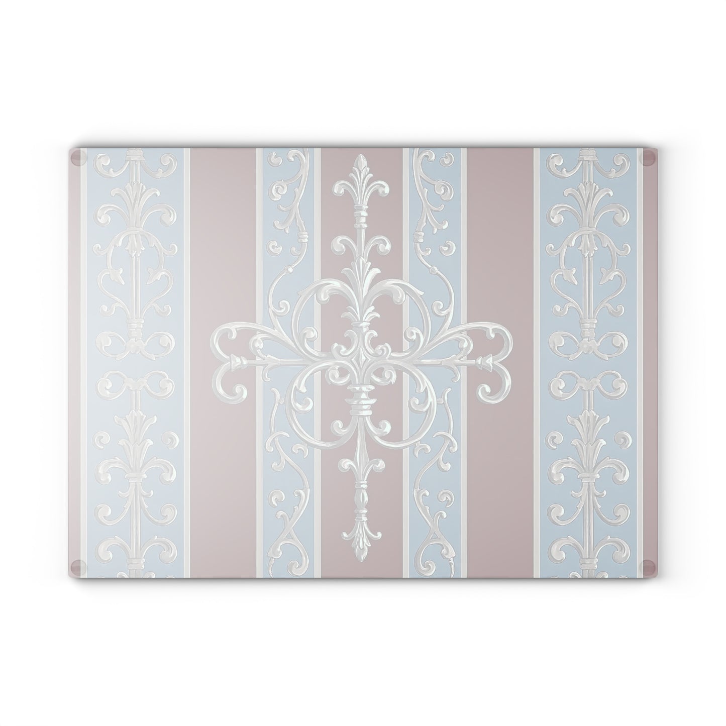 Elegant Floral Cutting Board for Home Chefs, Kitchen Decor, Gift for Weddings, Housewarmings - Ice Blue & Burgundy Striped Baroque