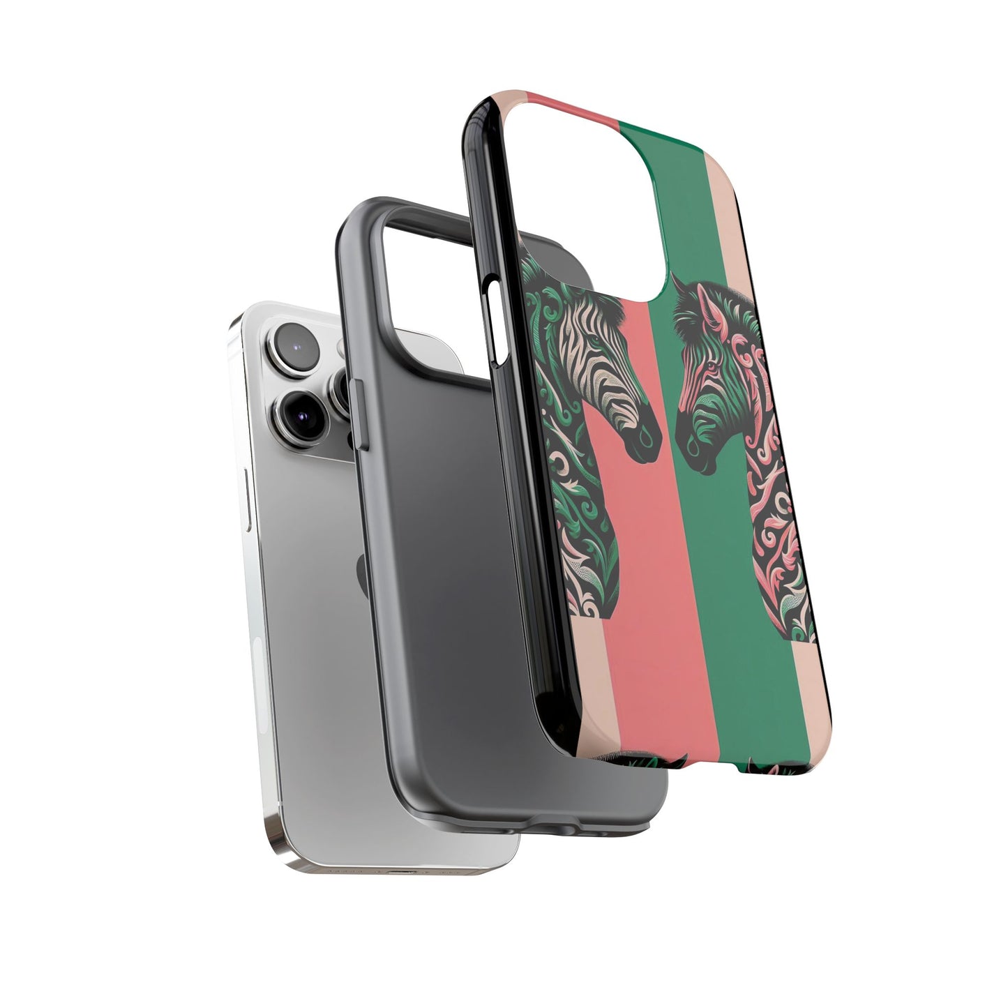 Phone Case - Elegant Pink & Green Zebra Damask Design