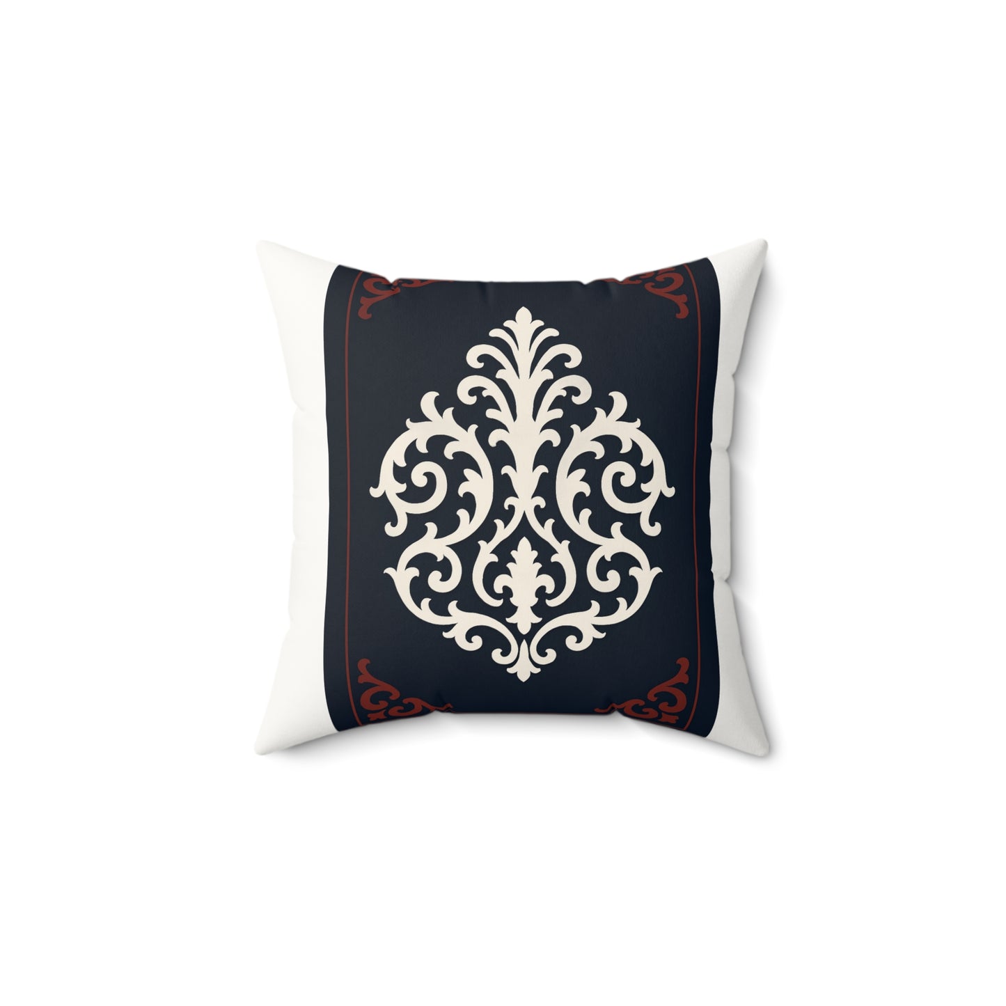 Dusk Blue-Maroon & White Baroque Faux Suede Pillow