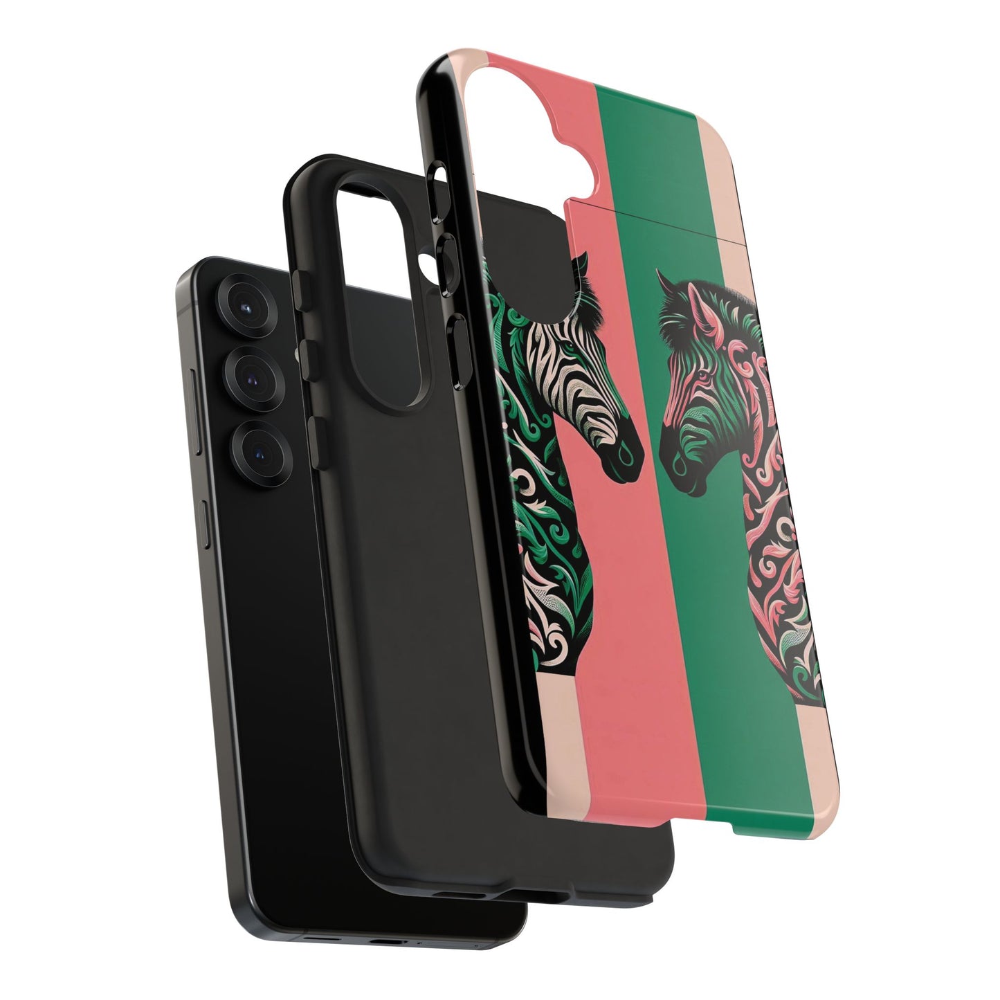 Phone Case - Elegant Pink & Green Zebra Damask Design
