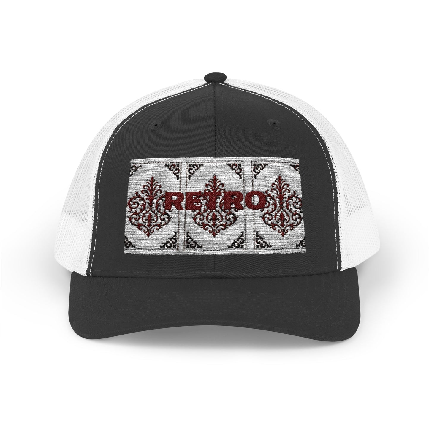 Retro Baroque Trucker Cap — Almond Beige & Brown Snapback
