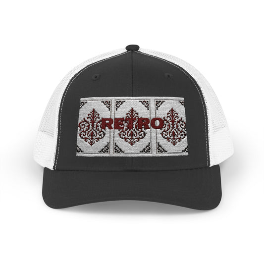 Retro Baroque Trucker Cap — Almond Beige & Brown Snapback
