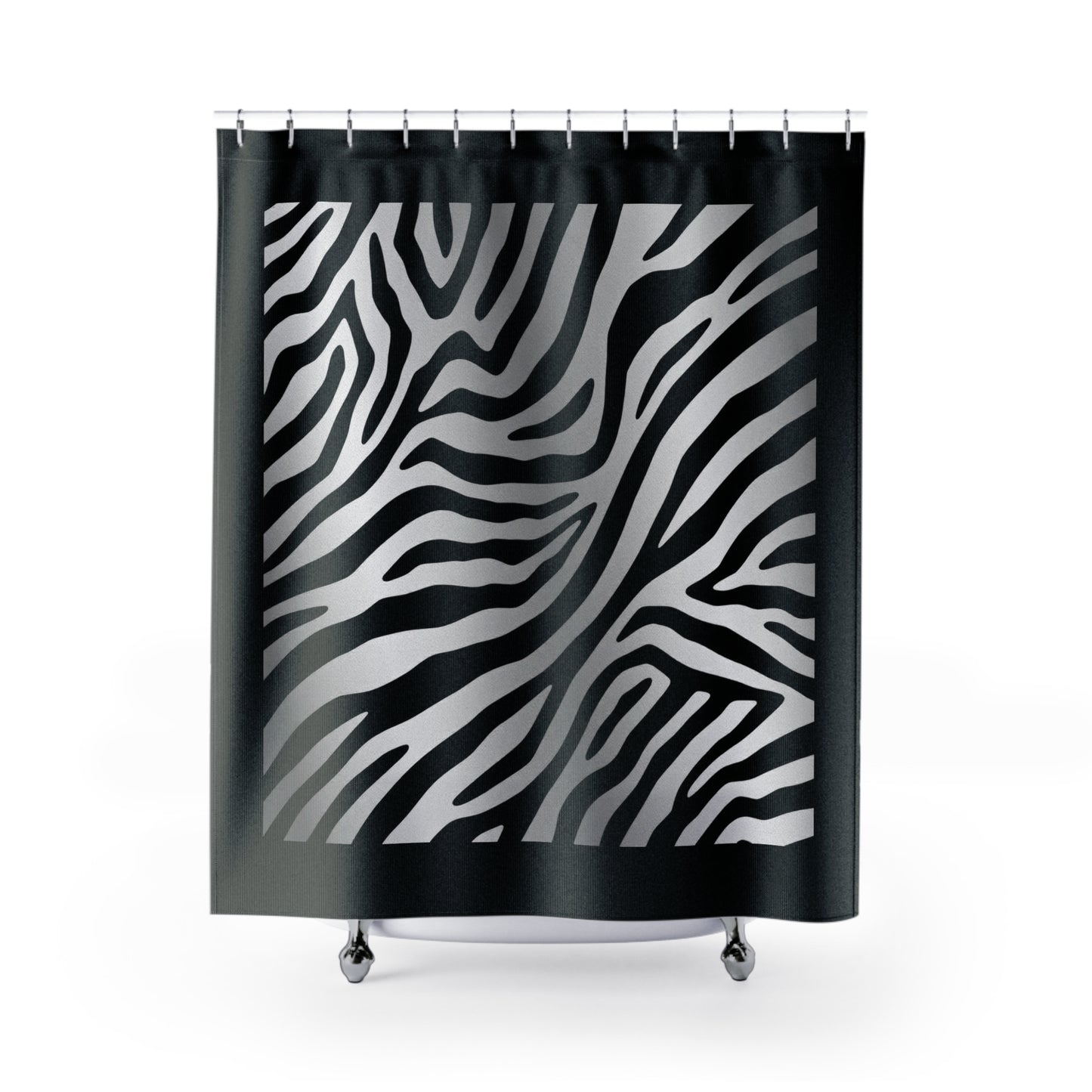 Modern Zebra Print Shower Curtain - Stylish Bathroom Decor - Black Trim