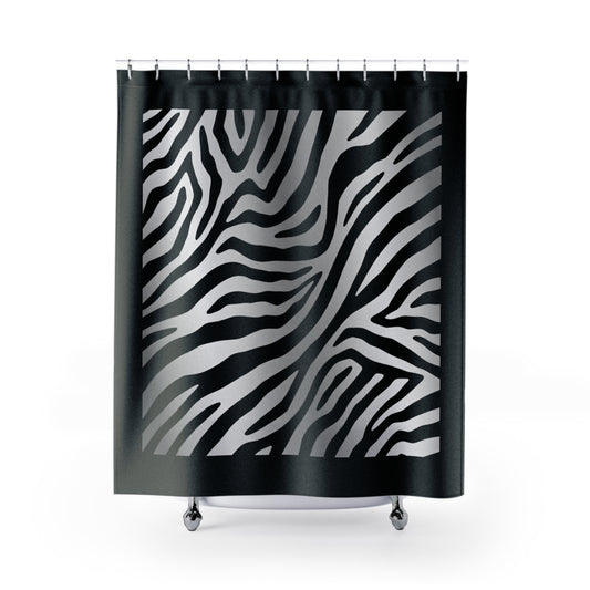 Modern Zebra Print Shower Curtain - Stylish Bathroom Decor - Black Trim