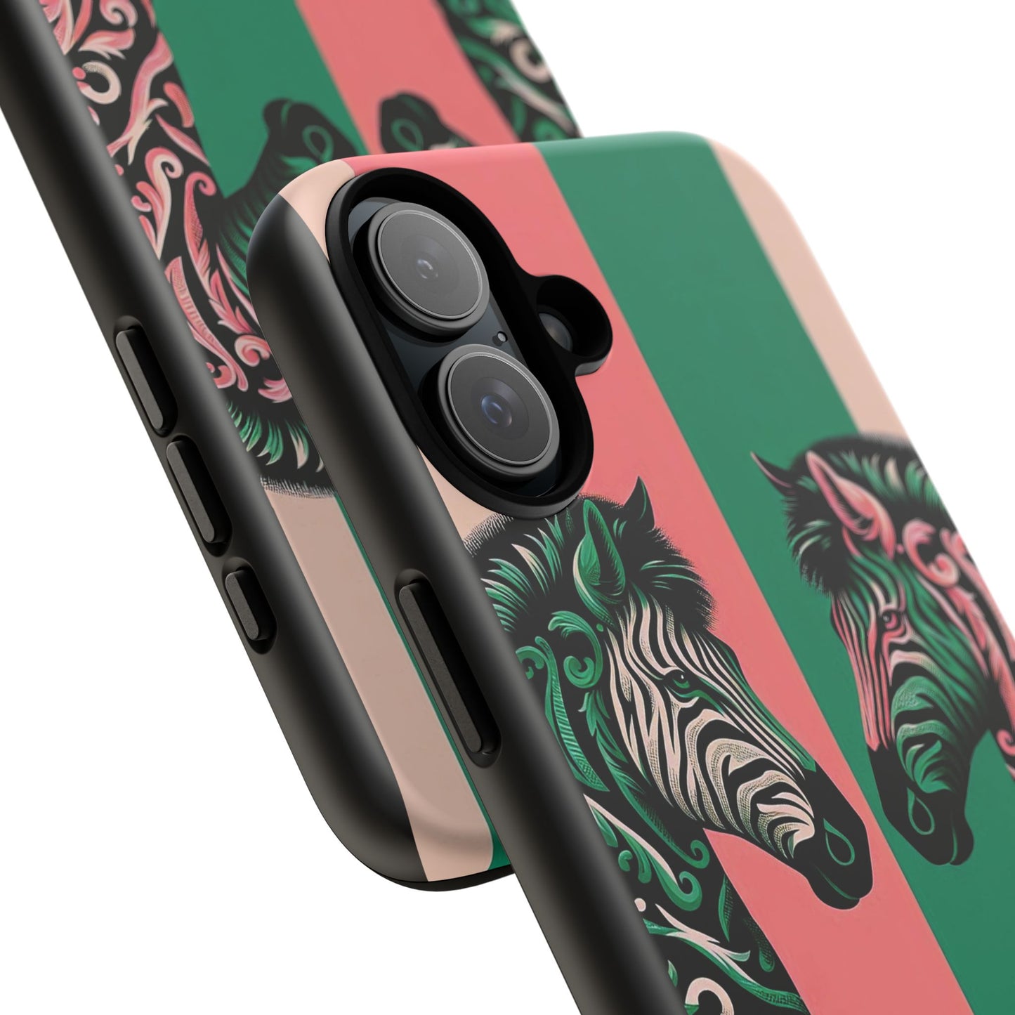 Phone Case - Elegant Pink & Green Zebra Damask Design