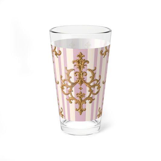 Vintage Elegance Mixing Glass, Pink and Gold Barware, Cocktail Glass, Party Decor, Wedding Gift - Lilac & Alabaster Striped Gold Baroque