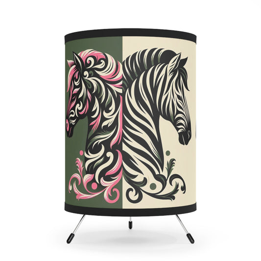 Tripod Lamp - Elegant Vintage Floral Print Home Accent - Olive, Pink & Cream Zebras