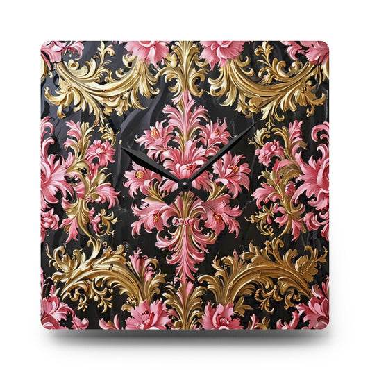 Elegant Floral Acrylic Wall Clock, Vintage Home Decor, Modern Wall Art, Gift for Housewarming, Timeless Design - Black & Pink Oil Painting Style Rococo