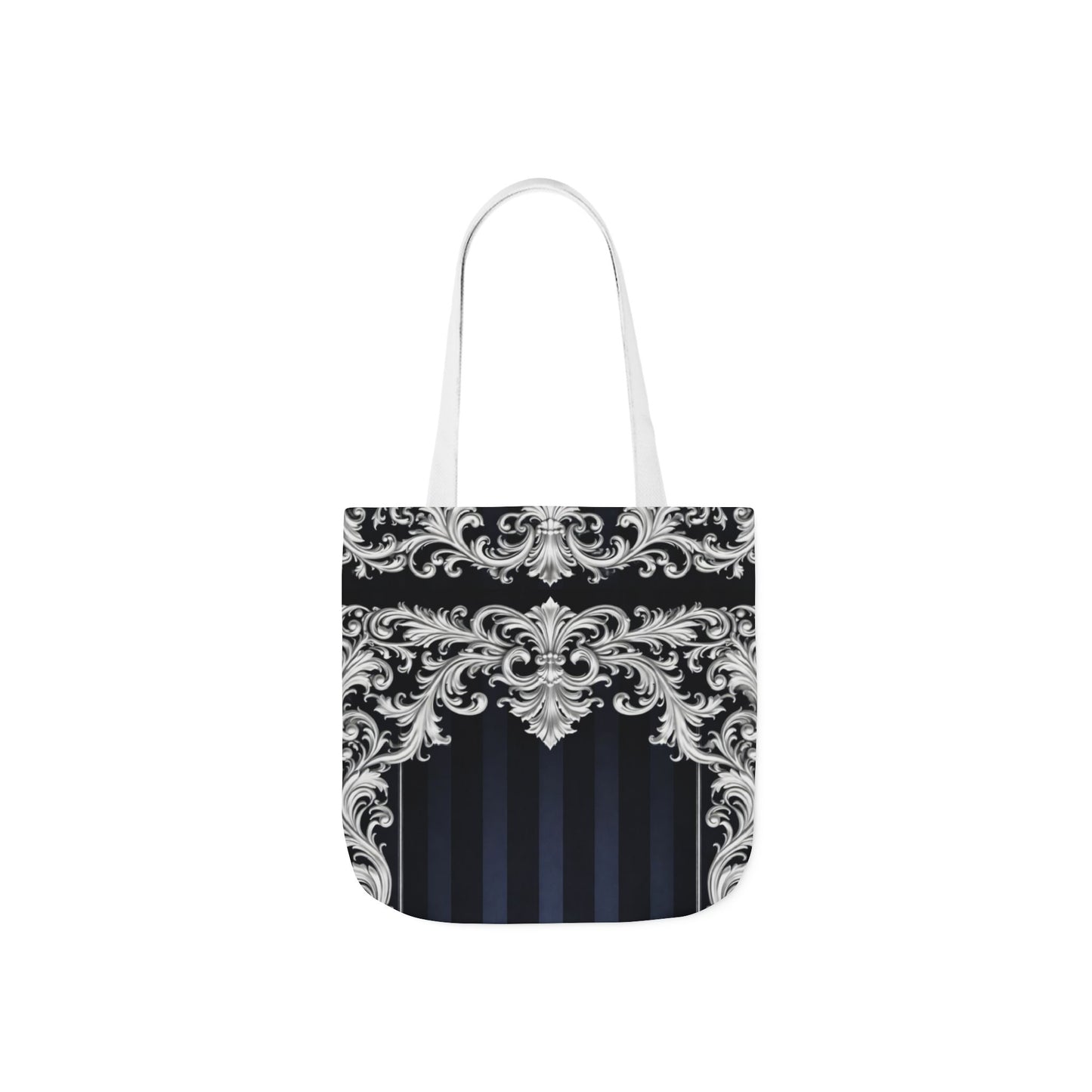 Navy Stripes & Baroque Canvas Tote Bag