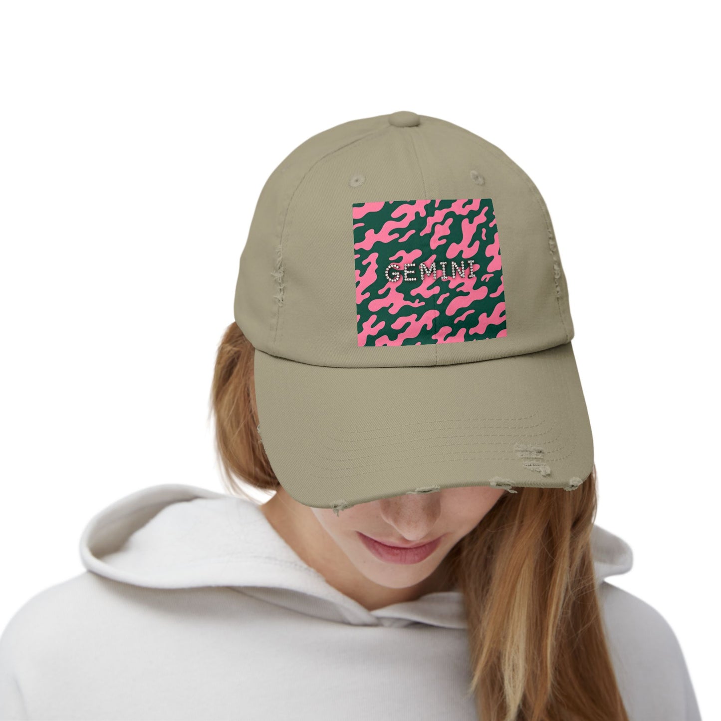 Gemini Distressed Cap - Trendy Unisex Camo Hat for Astrology Lovers