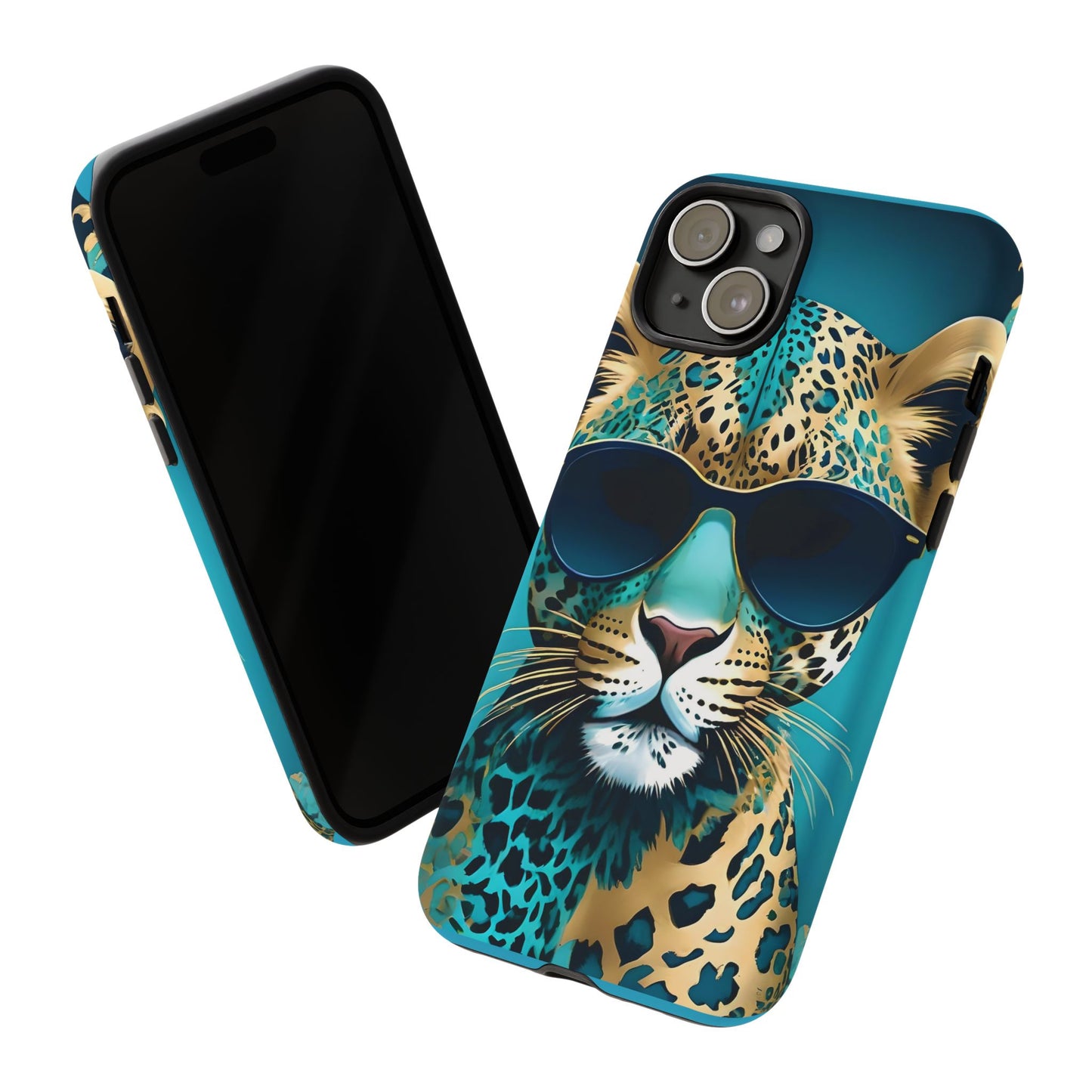 Phone Case - Aqua & Gold Leopard In Sunglasses Design