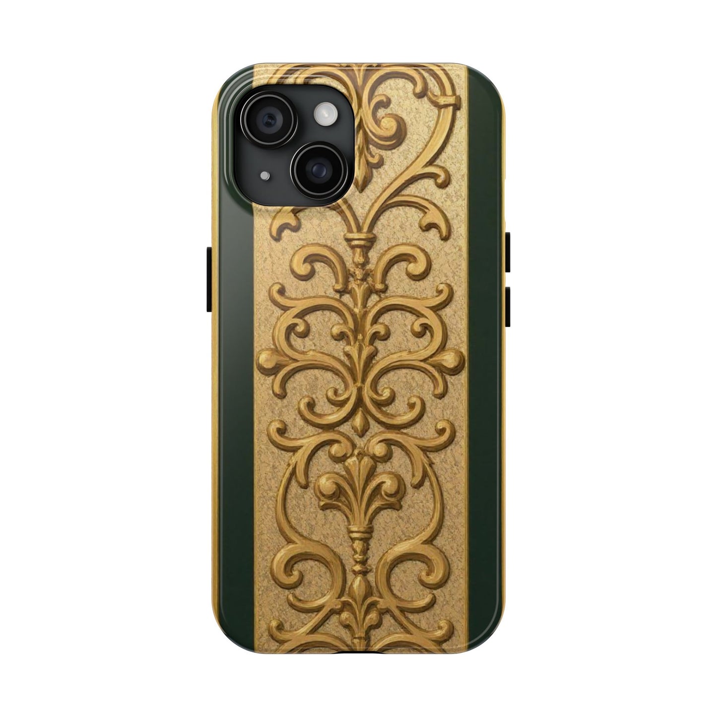 Elegant Teal Striped Gold Baroque Vintage Phone Case, Durable Cell Phone Cover, Floral Phone Protection, Personalized Gift Idea