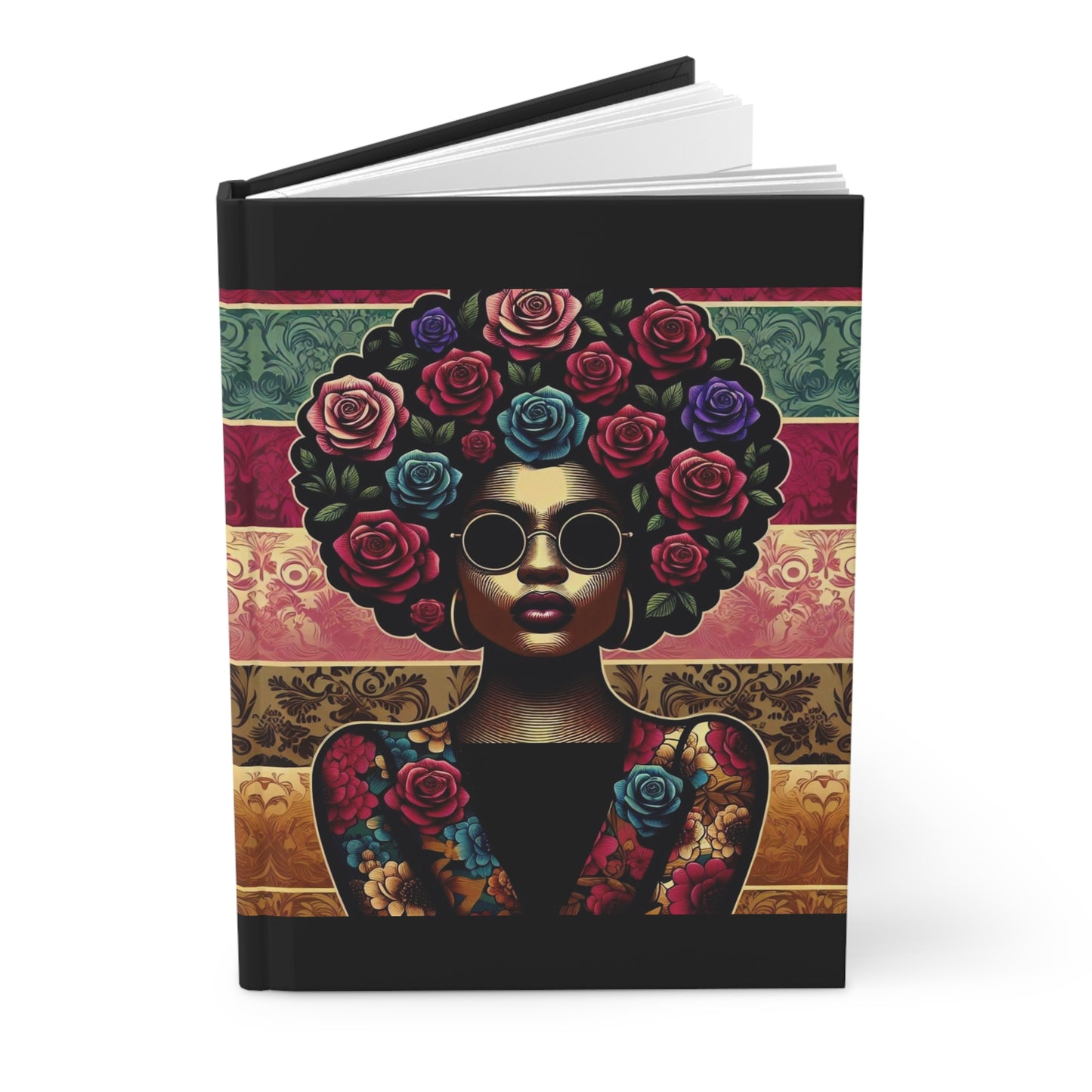 Elegant Hardcover Journal - Stylish Writing Notebook - Lady In Damask & Roses Design