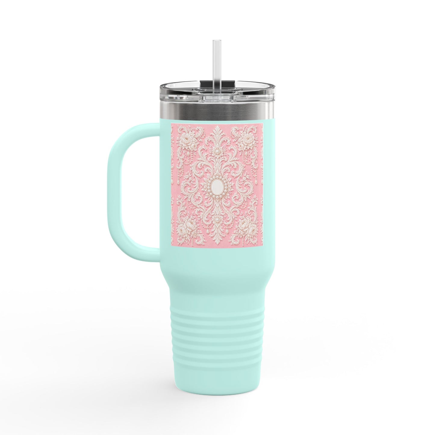Pink Rococo 40oz Insulated Travel Mug – Pink Vintage Rococo Design