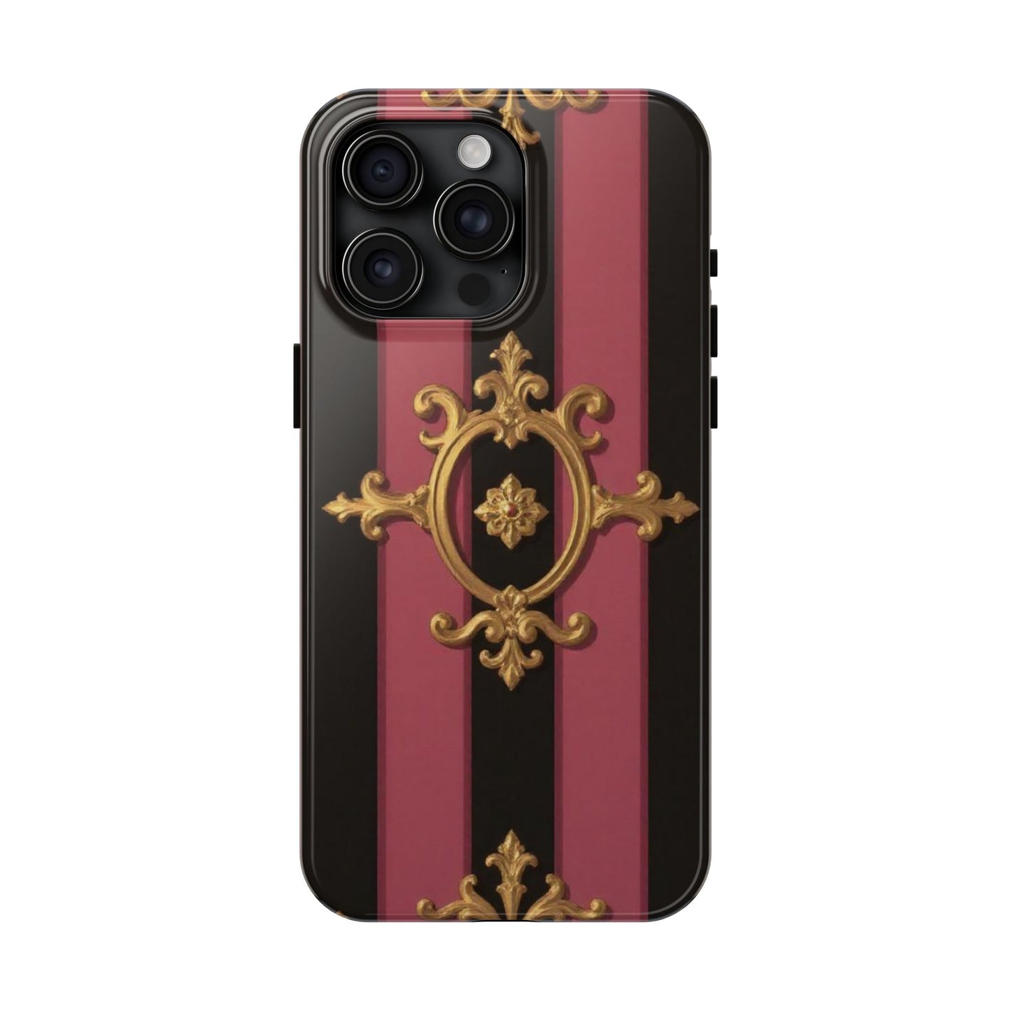 Elegant Black & Mauve Striped Gold Baroque Tough Phone Cases, Luxe Phone Covers, Fashionable Mobile Cases, Gift for Her, Holiday Phone Accessories